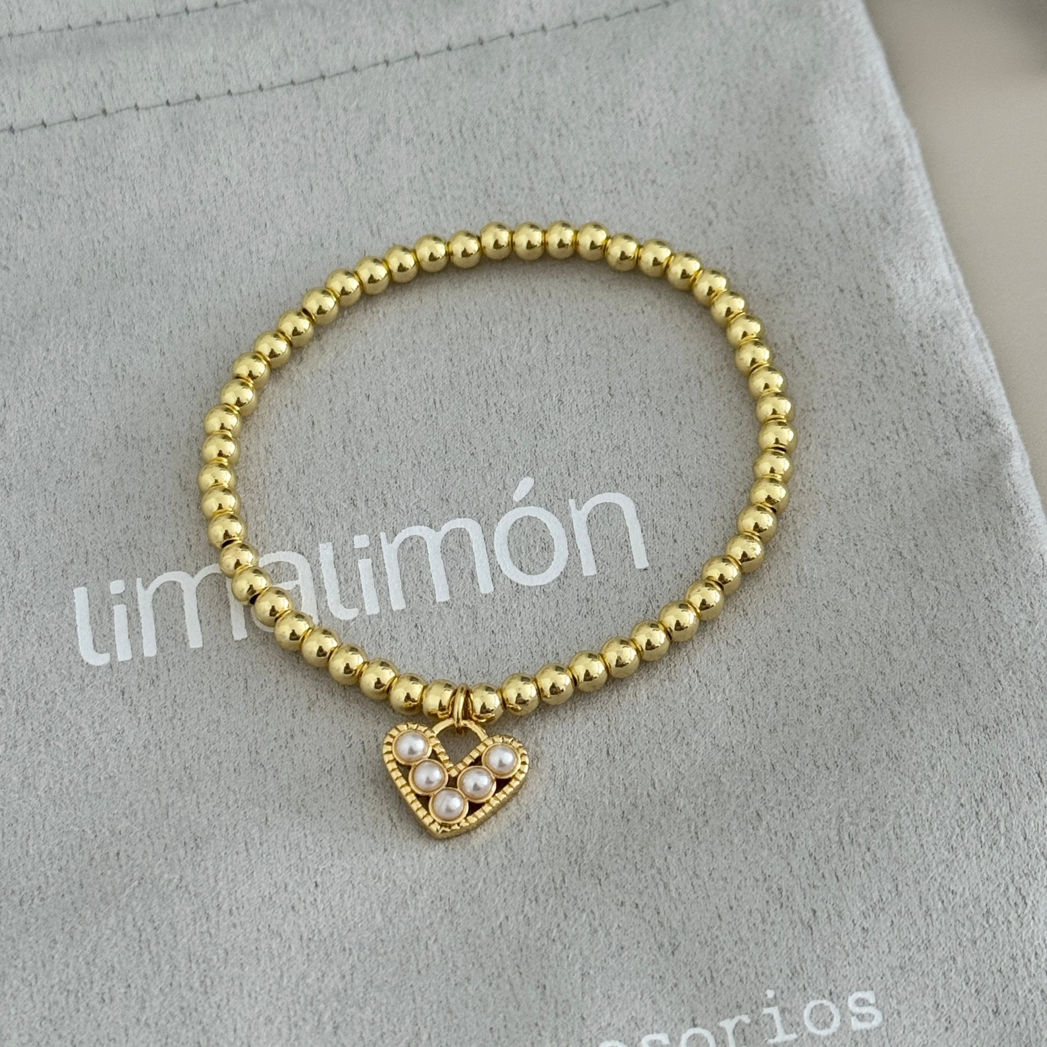 Heart & Pearl Beaded Stretch Bracelet - Bracelet | LimaLimón Store - 3