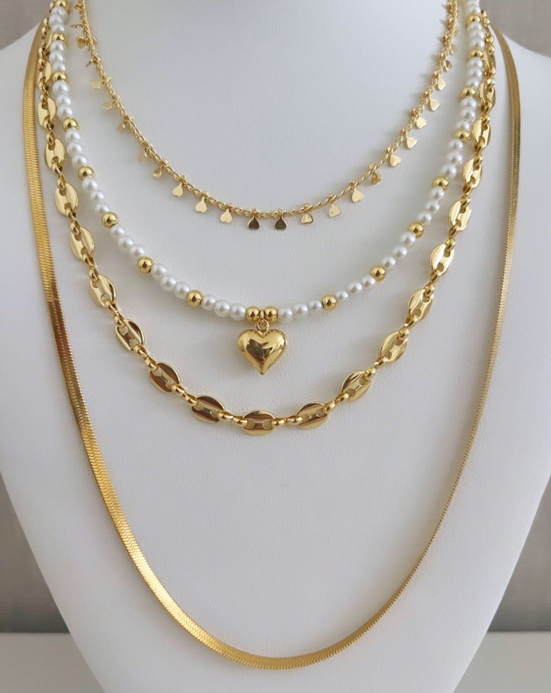Heart Pearls Style Layering (Set 4) - Necklace | LimaLimón Store - 3