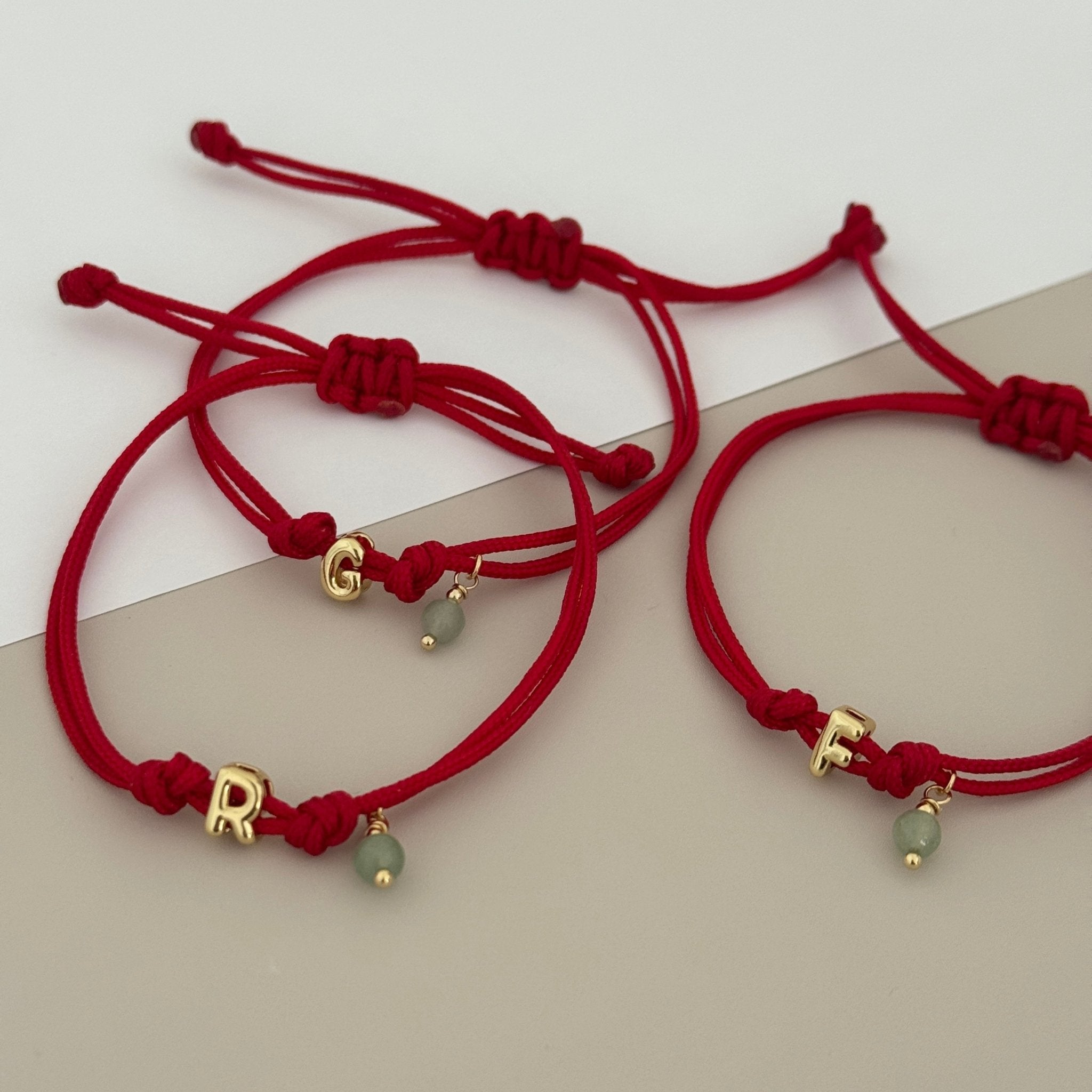 Initial Bracelet with Jade Stone – Red Cord - Bracelet | LimaLimón Store - 5