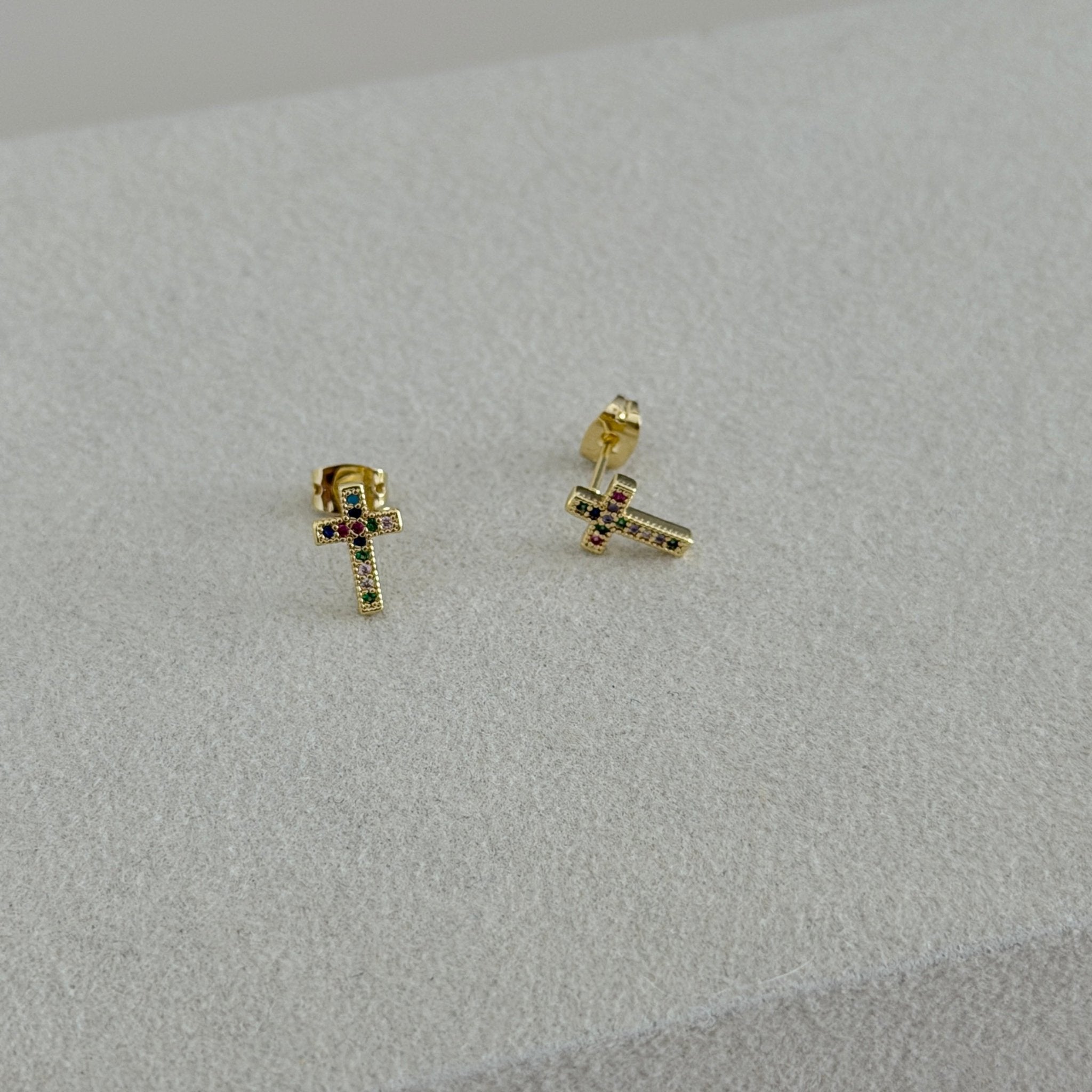 Mini Rainbow Cross Stud Earrings - Earring | LimaLimón Store - 1