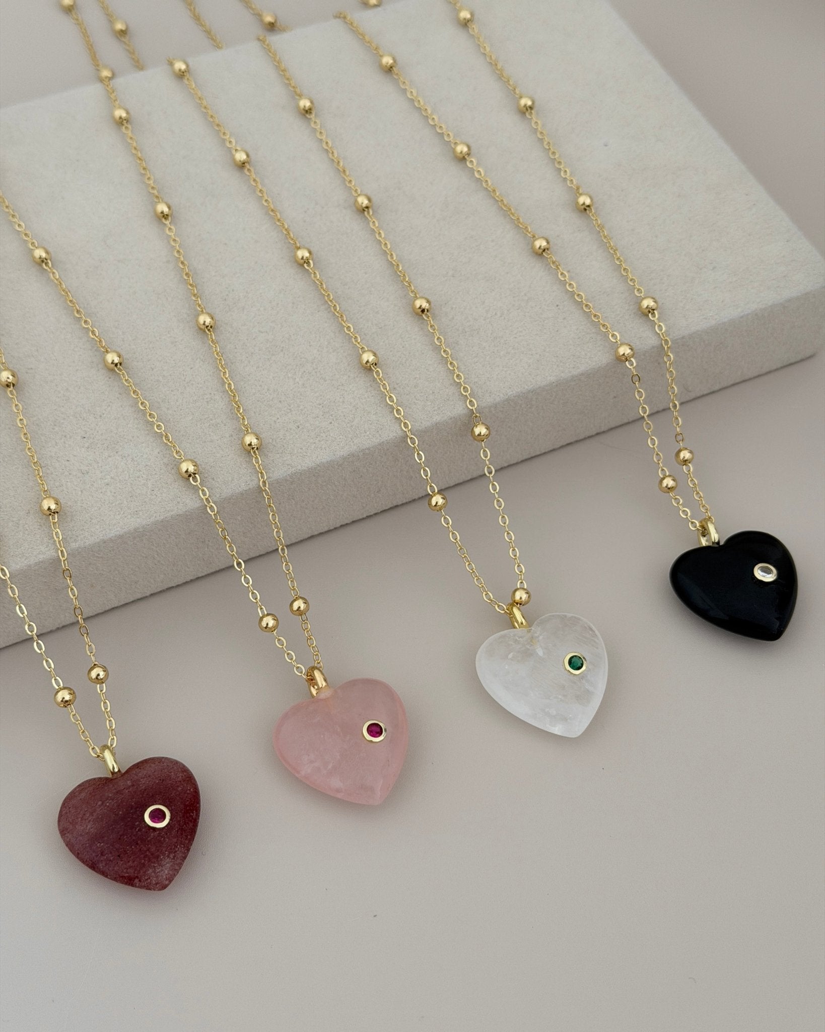 Natural Stone Heart Necklace - Necklace | LimaLimón Store - 1