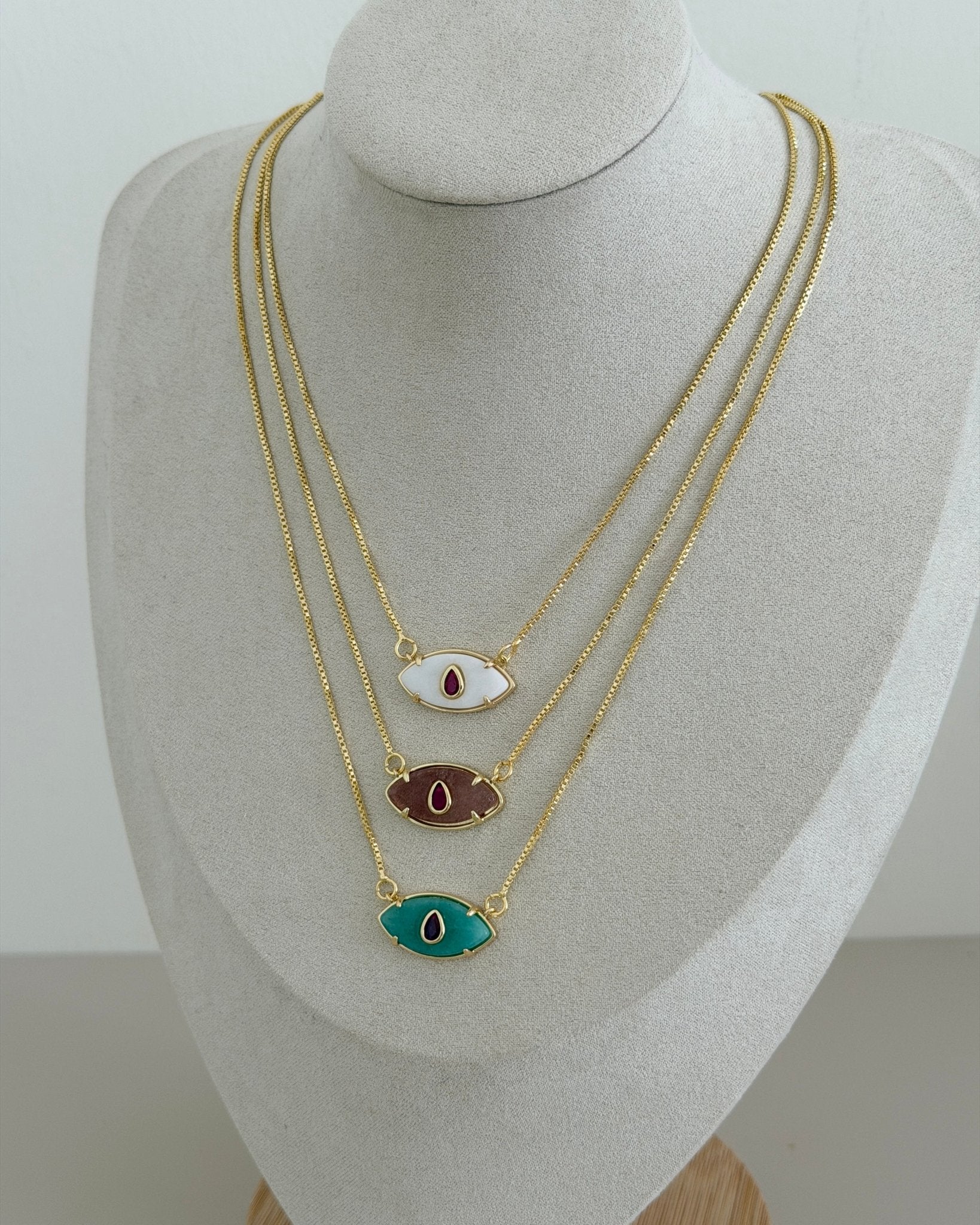 Oval Evil Eye Gold Plated Necklace - Necklace | LimaLimón Store - 6