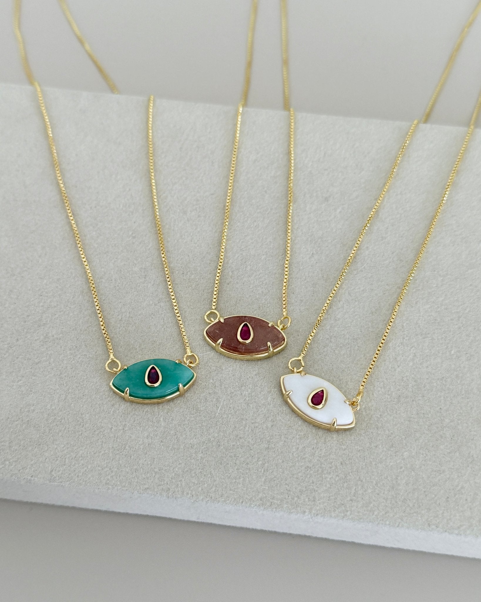 Oval Evil Eye Gold Plated Necklace - Necklace | LimaLimón Store - 8