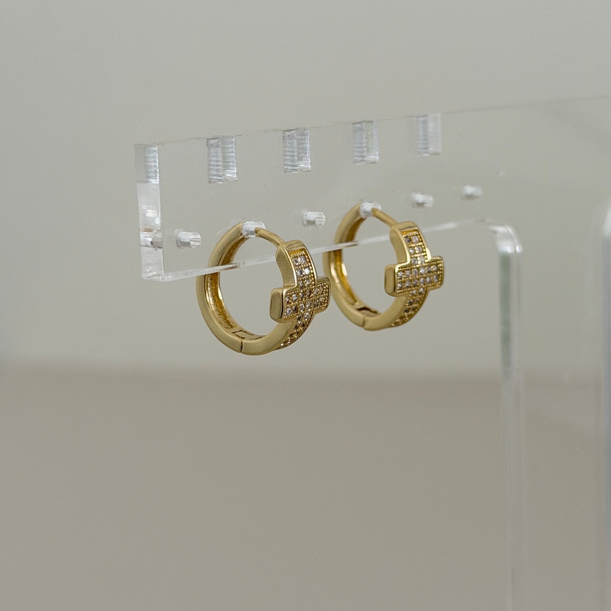 Pavé Cross Huggie Earrings - Earring | LimaLimón Store - 2