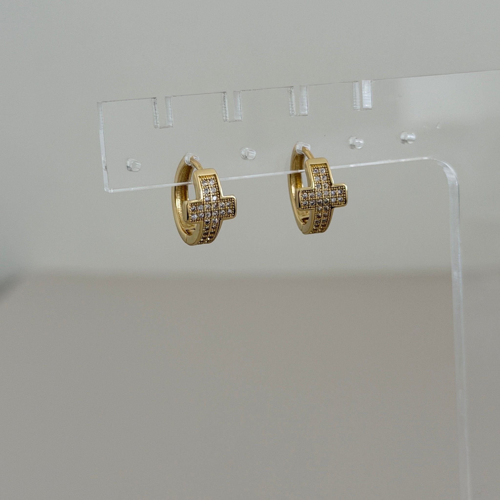 Pavé Cross Huggie Earrings - Earring | LimaLimón Store - 3