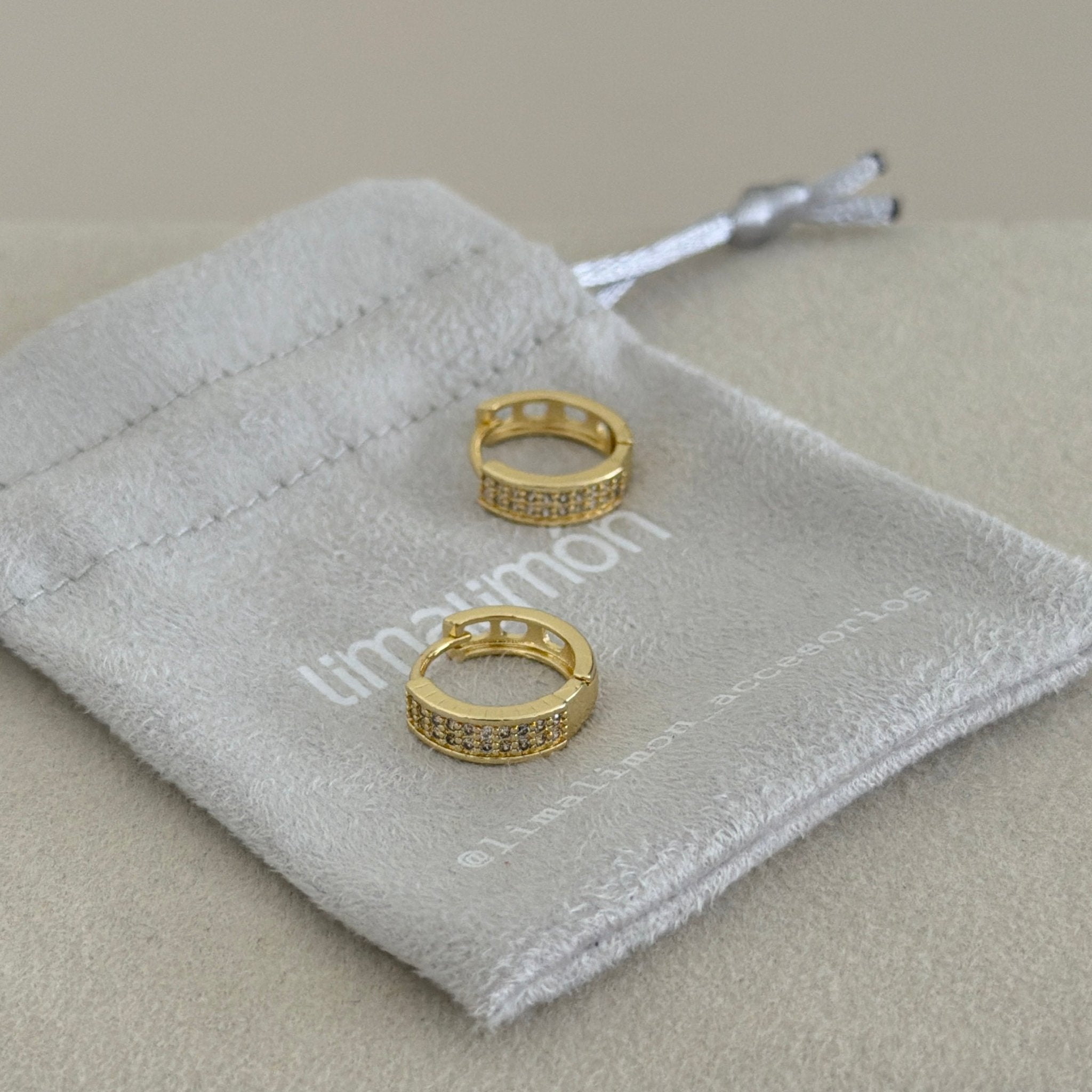 Pavé Gold Huggie Earrings - Earring | LimaLimón Store - 4