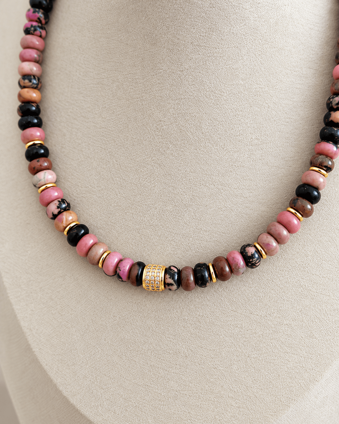 Pink Rhodonite Natural Stone Choke - Necklaces | LimaLimón Store - 3