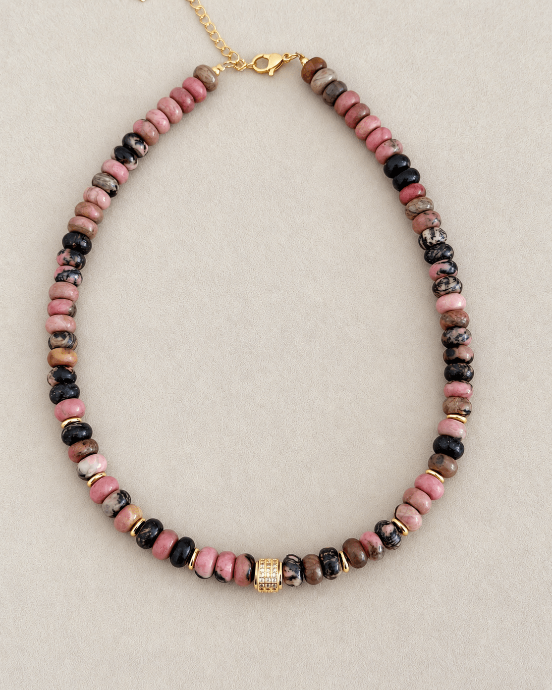Pink Rhodonite Natural Stone Choke - Necklaces | LimaLimón Store - 1