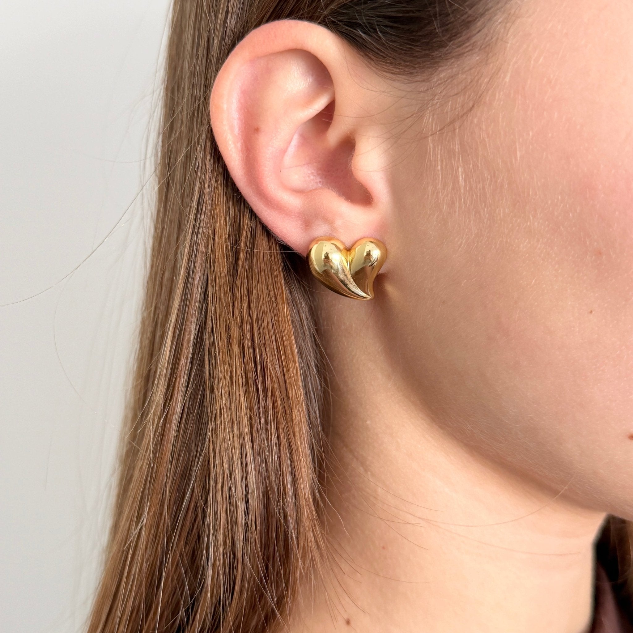 Puffed Heart Stud Earrings - Earring | LimaLimón Store - 3