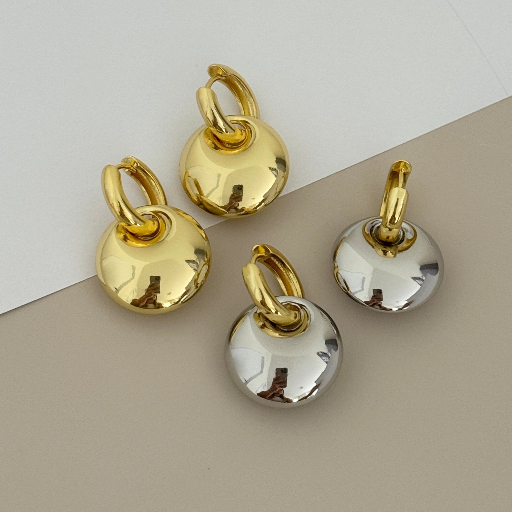 Sculpted Dome Drop Earrings – Gold & Silver - Earring | LimaLimón Store - 6