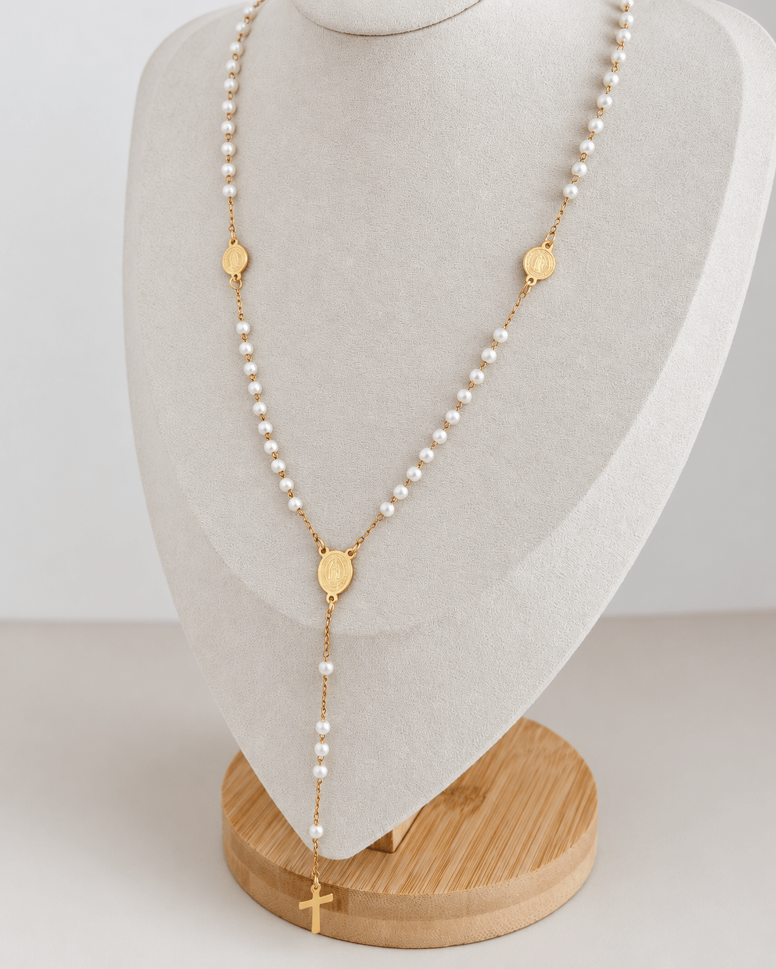 Stainless Steel White Beaded Rosary Y-Necklace - Necklace | LimaLimón Store - 2