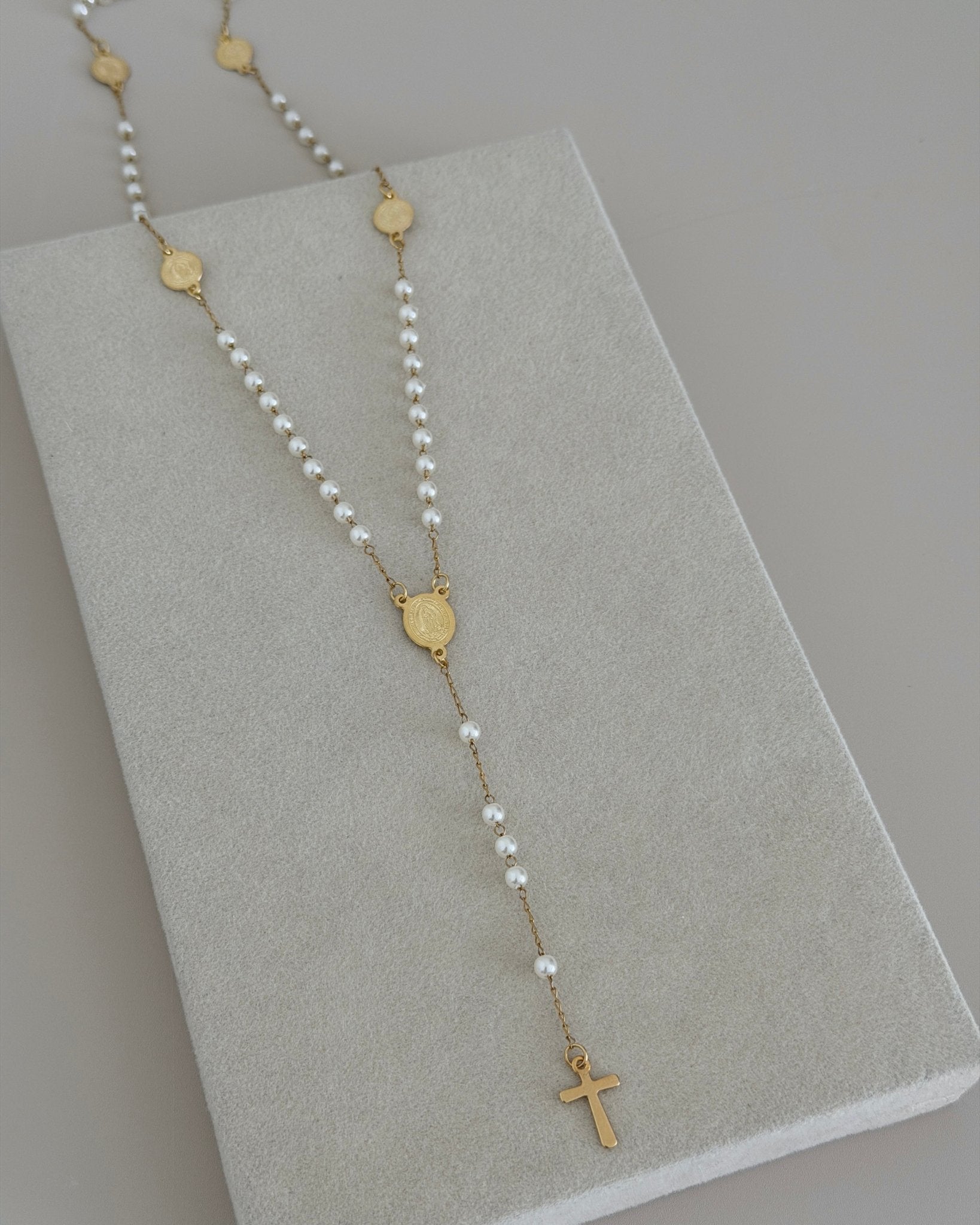 Stainless Steel White Beaded Rosary Y - Necklace - Necklace | LimaLimón Store - 5