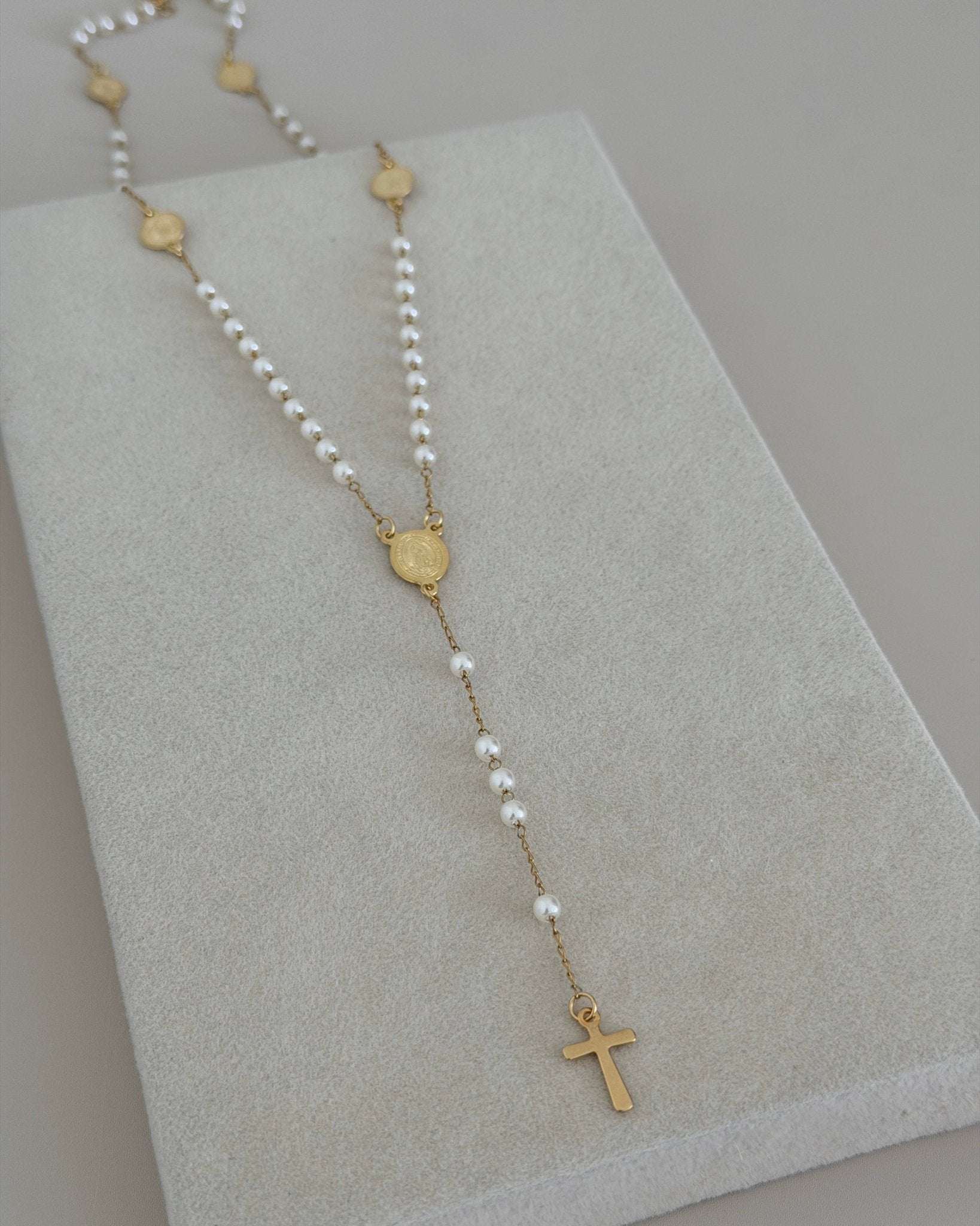 Stainless Steel White Beaded Rosary Y - Necklace - Necklace | LimaLimón Store - 4