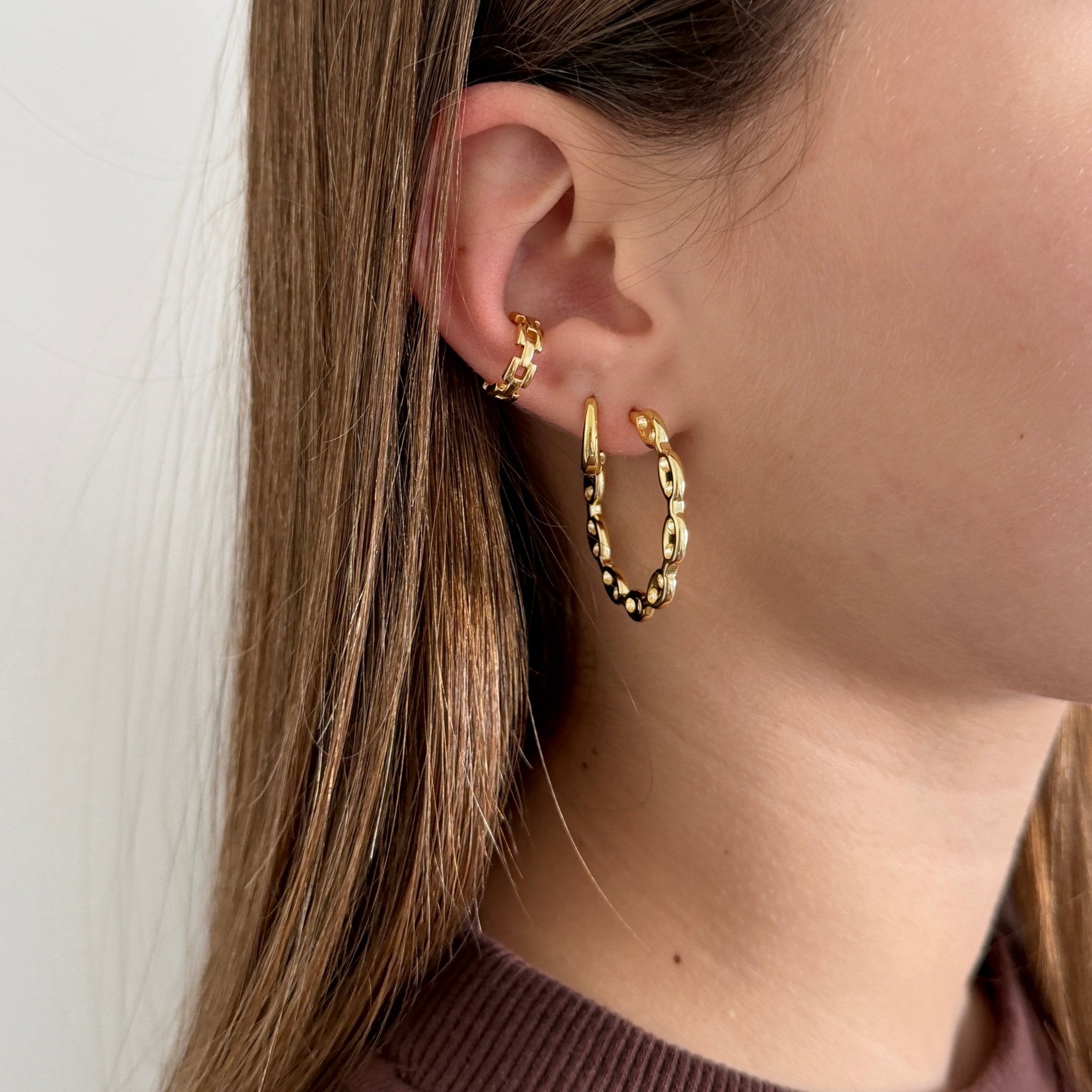 Textured Link Hoop Earrings - Earring | LimaLimón Store - 3