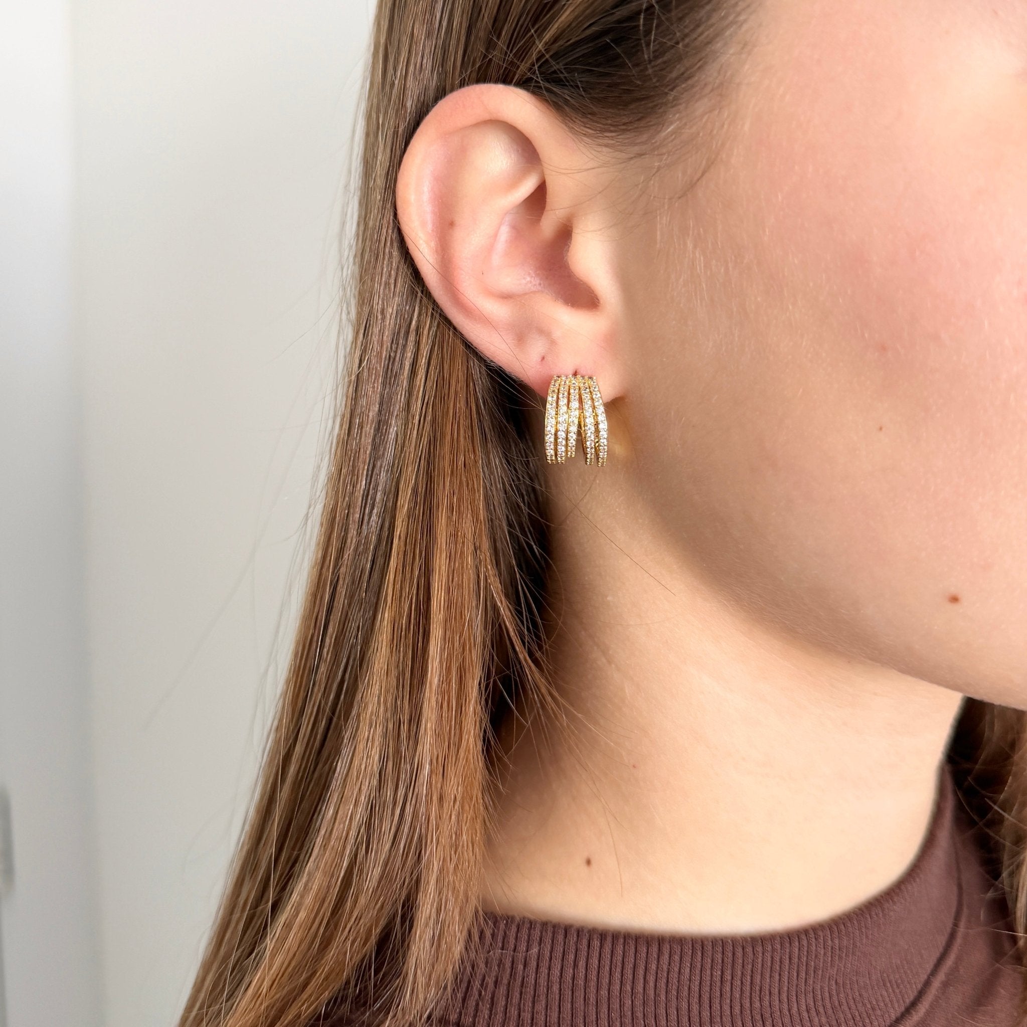Triple Band Pavé Hoop Earrings - Earring | LimaLimón Store - 5