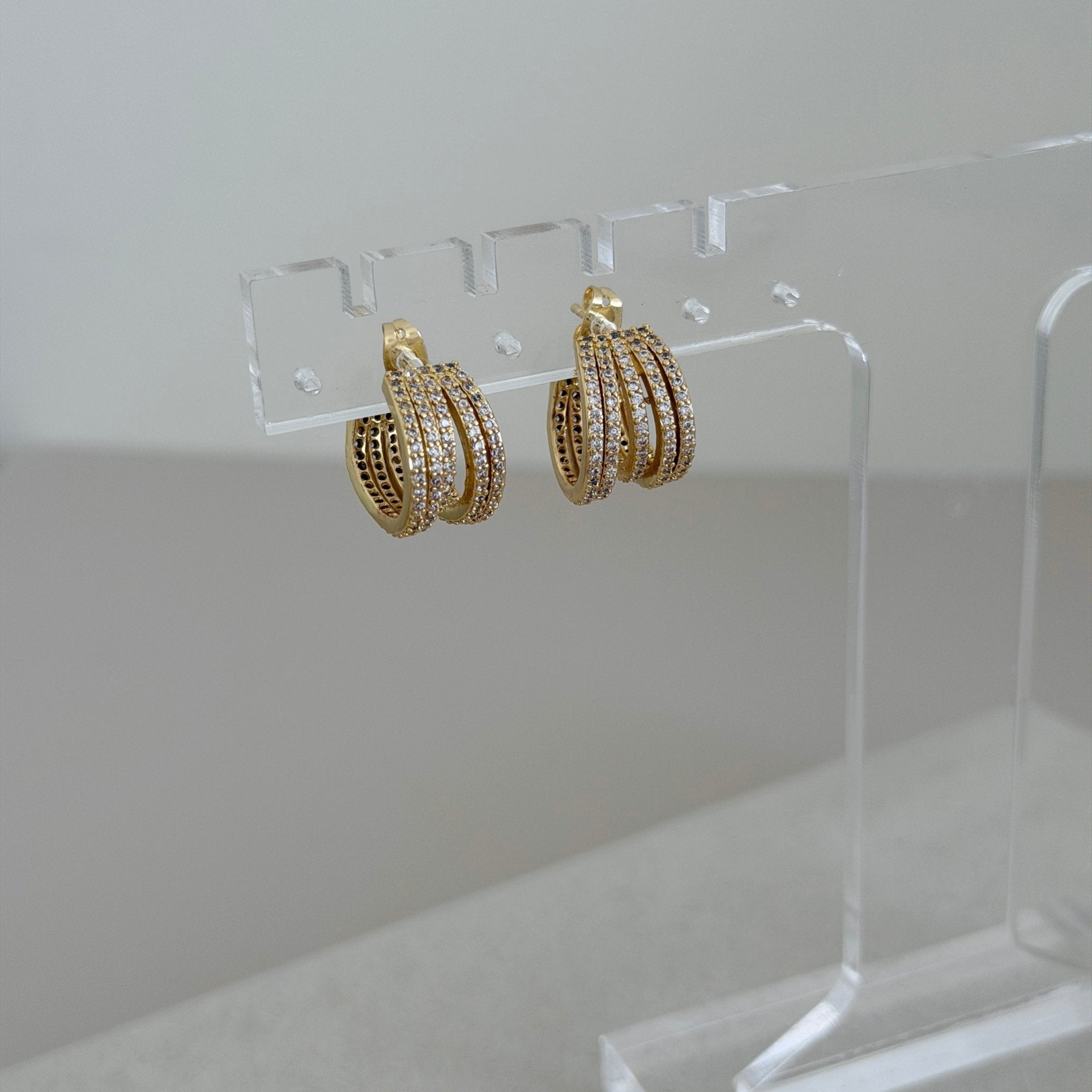 Triple Band Pavé Hoop Earrings - Earring | LimaLimón Store - 3