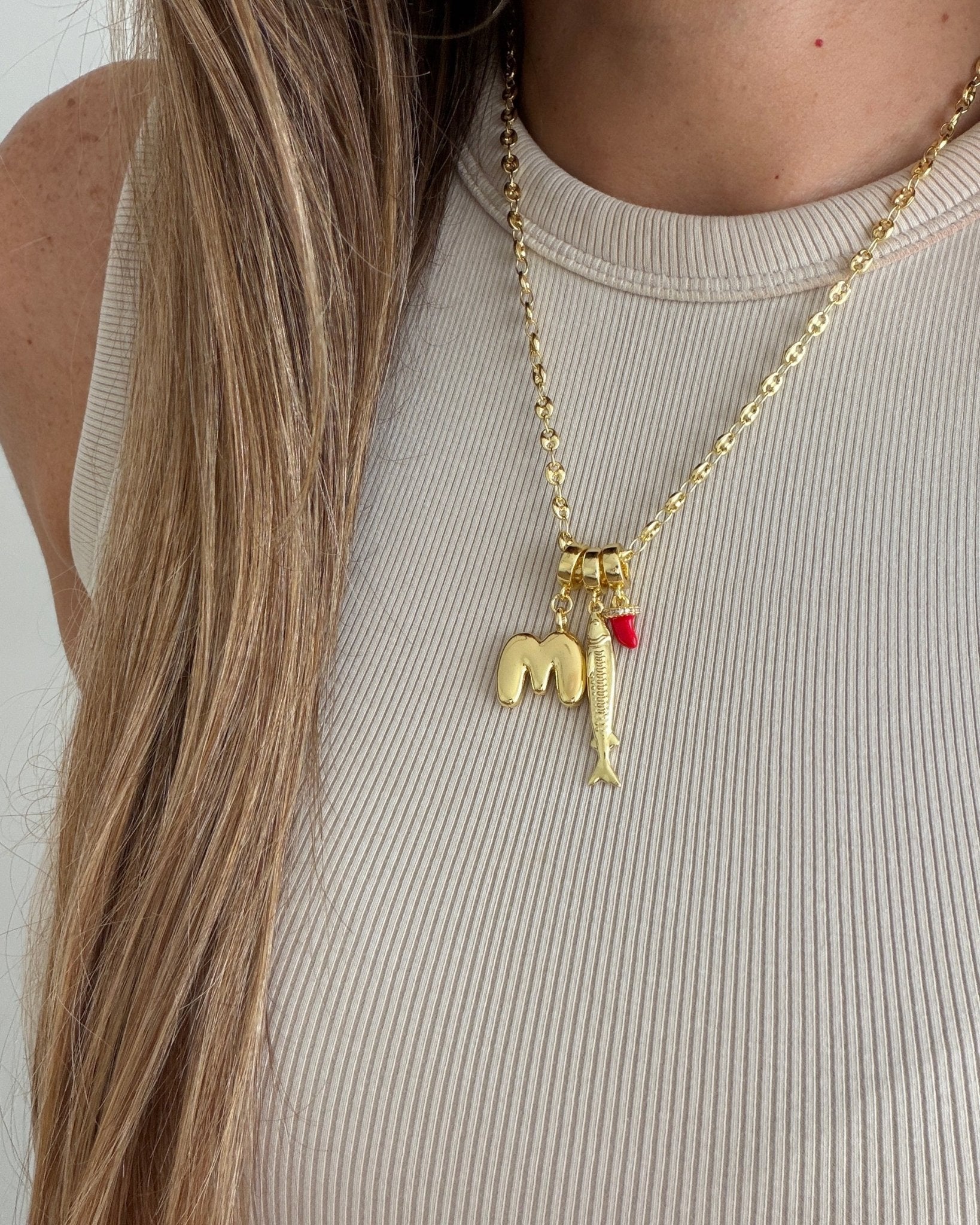 Triple Charm Initial Necklace - Necklaces | LimaLimón Store - 2