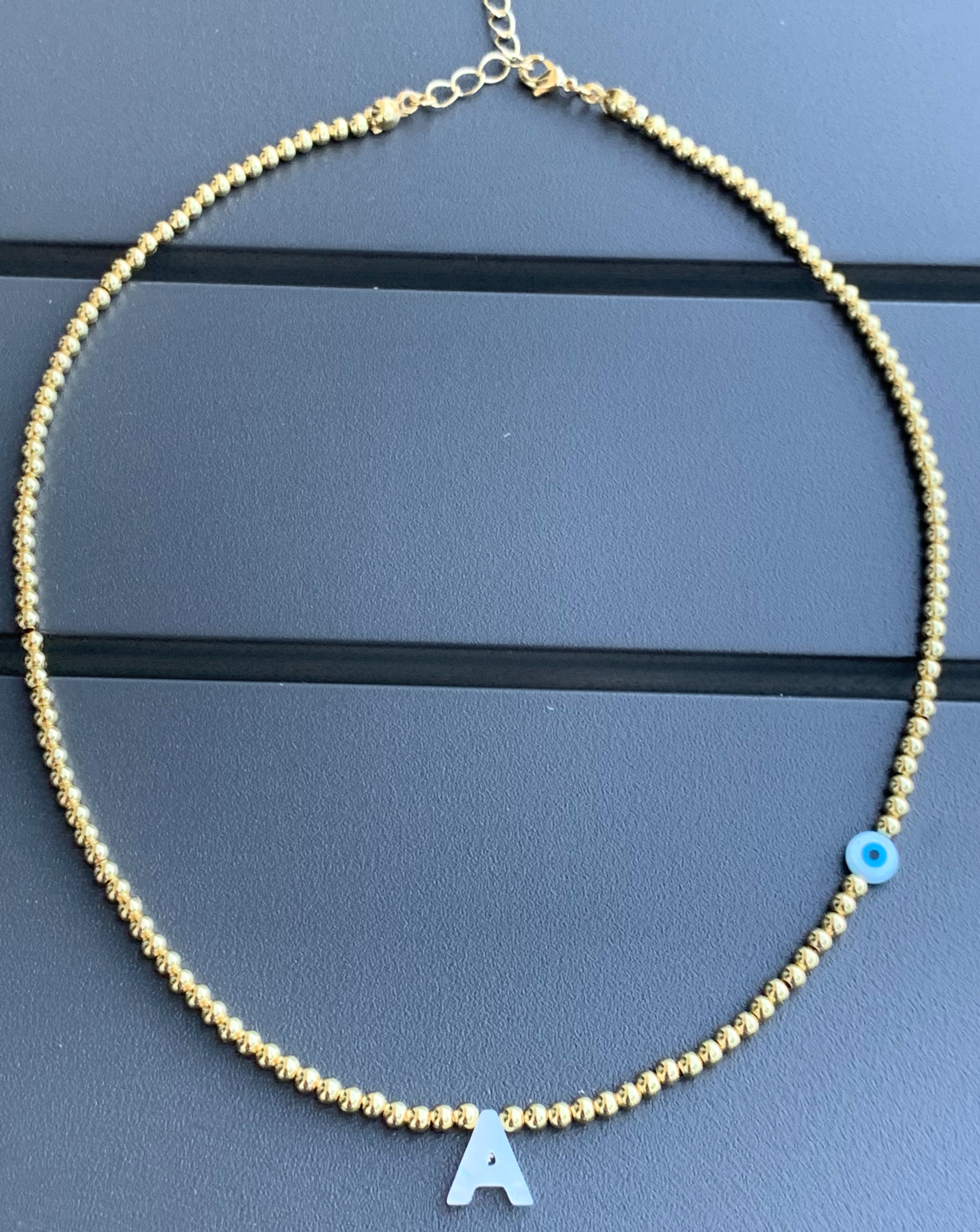 Initial Nacar And Evil Eye Gold Necklace - LimaLimón Store
