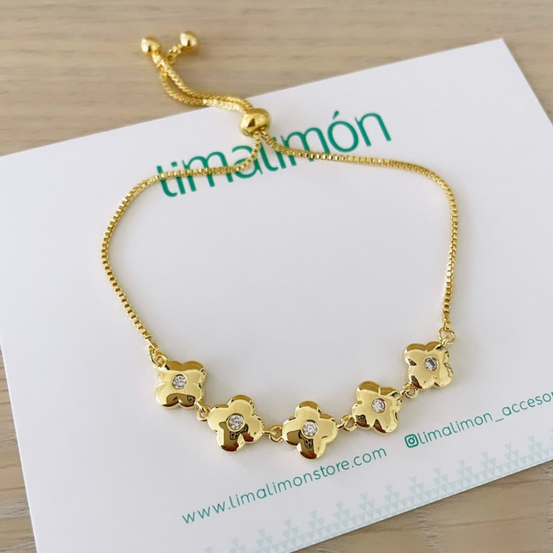 Flower Ziconia Gold Bracelet - LimaLimón Store