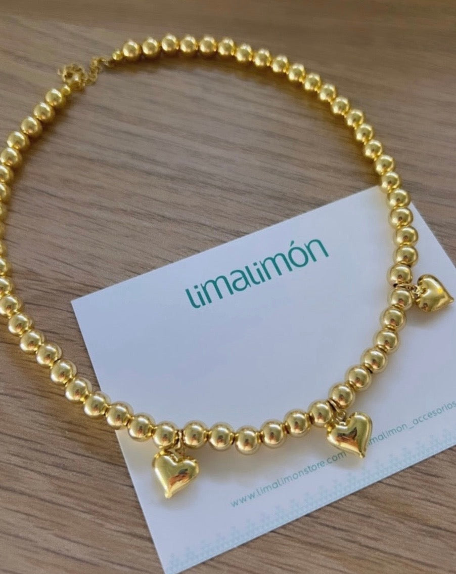 Triple Hearts Bead Necklace - LimaLimón Store