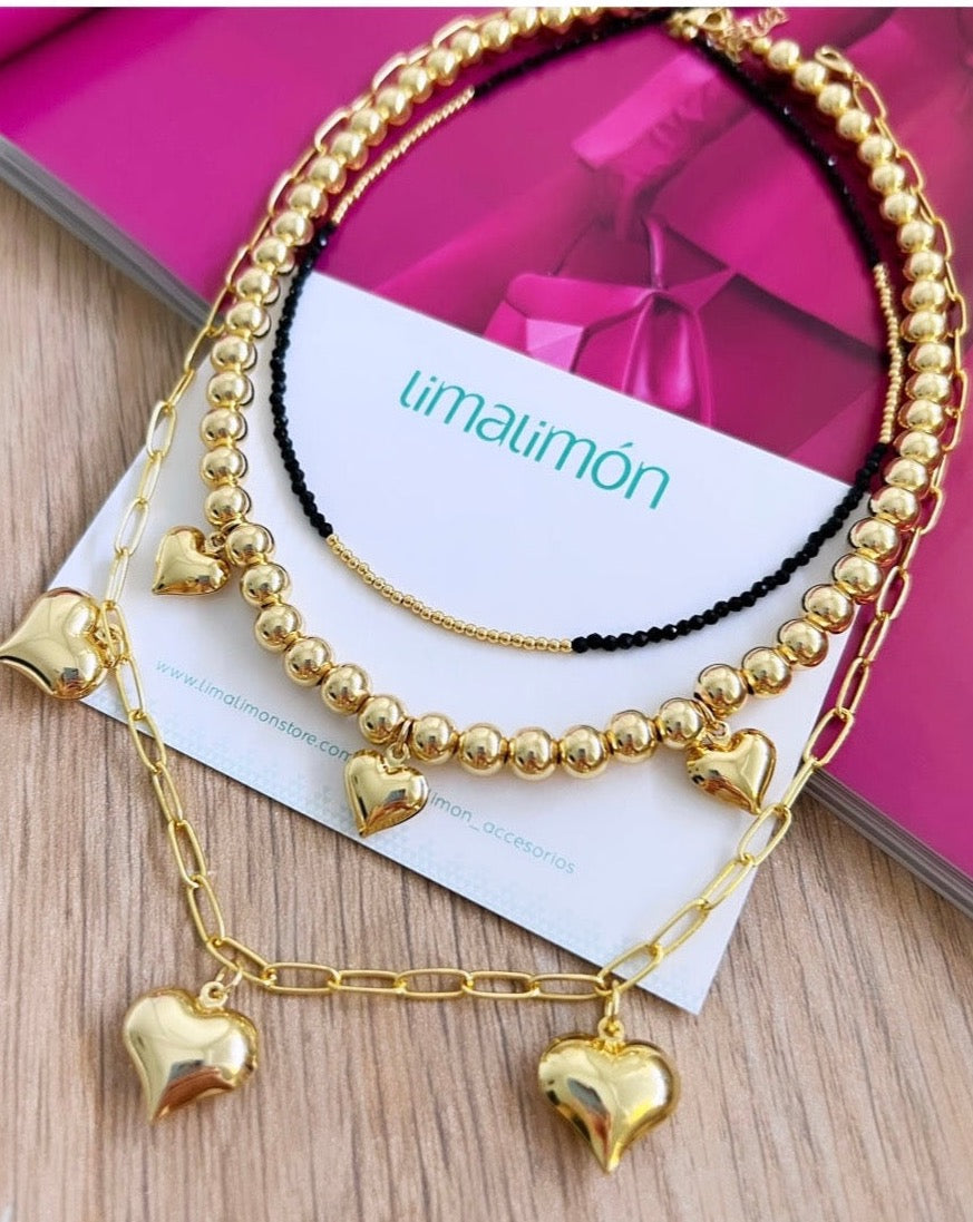 Triple Hearts Bead Necklace - LimaLimón Store