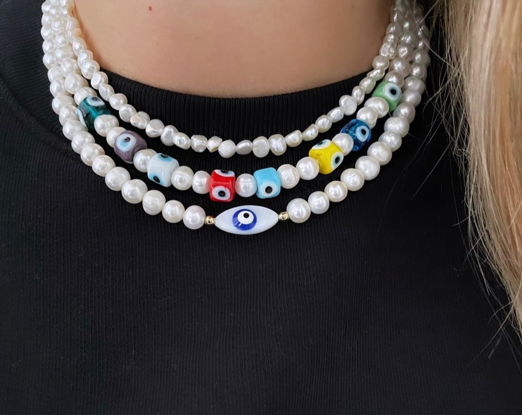 Pearl And Evil Eye Necklace - LimaLimón Store