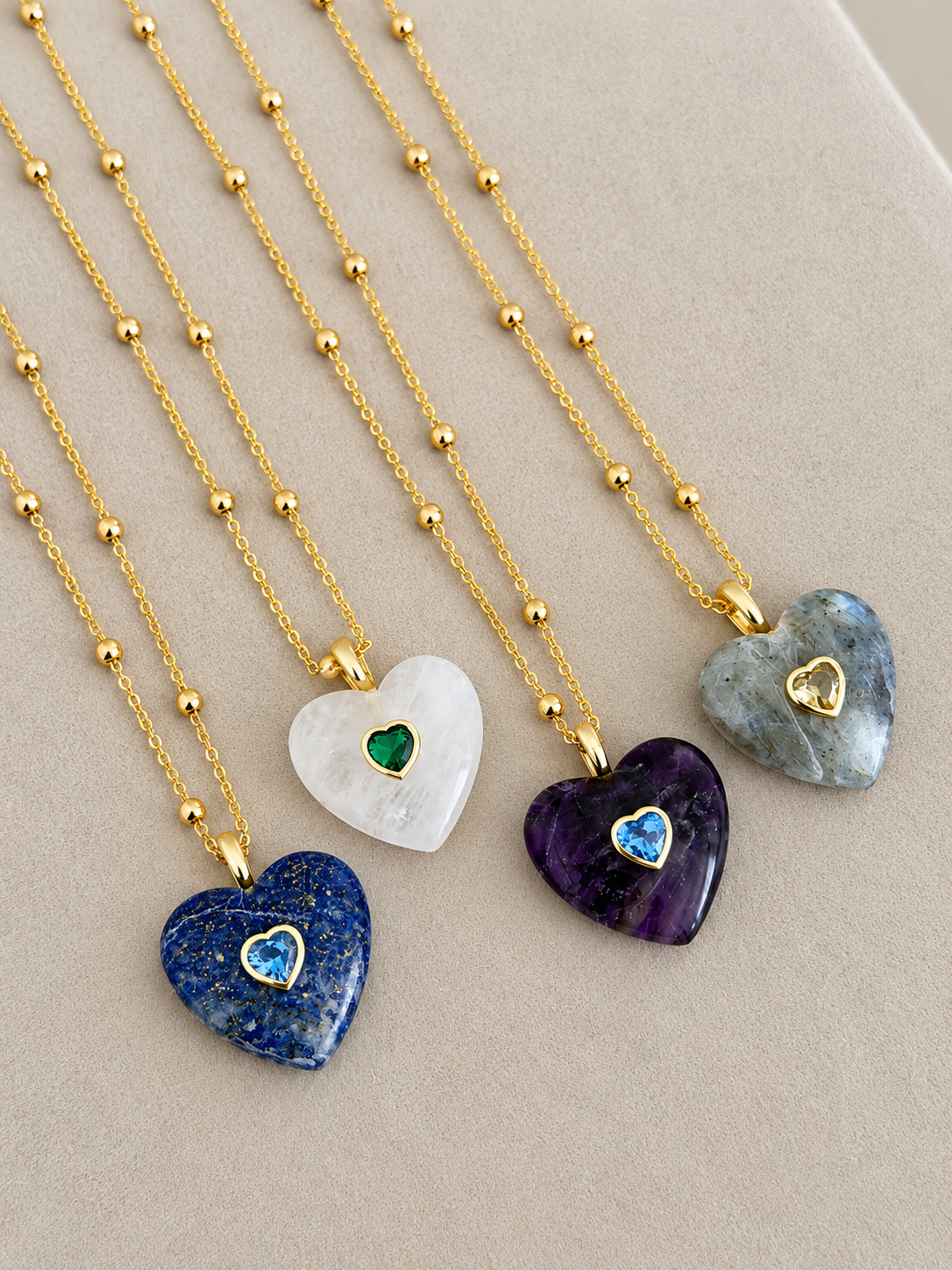 Natural Stone Heart Charm Necklace