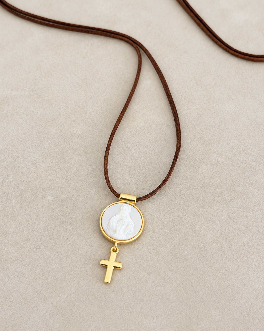 Miraculous Medal & Cross Cord Necklace