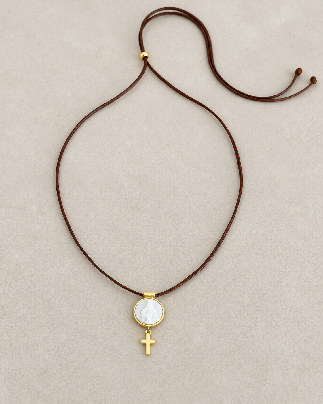 Miraculous Medal & Cross Cord Necklace