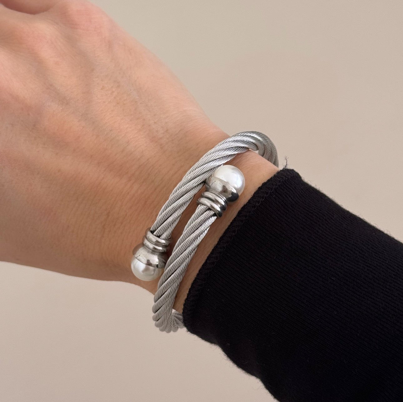 Silver Pearl Bangle