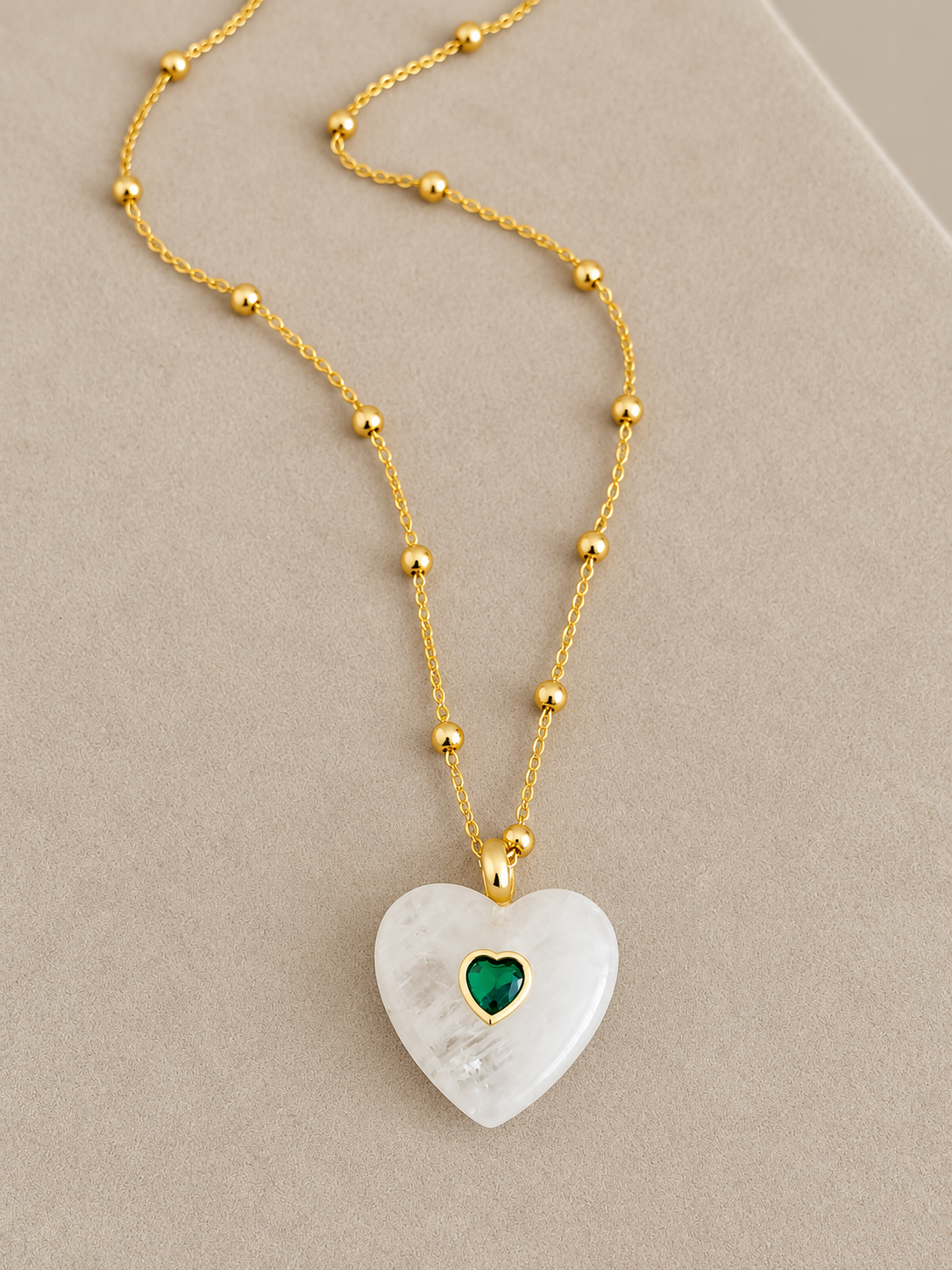 Natural Stone Heart Charm Necklace