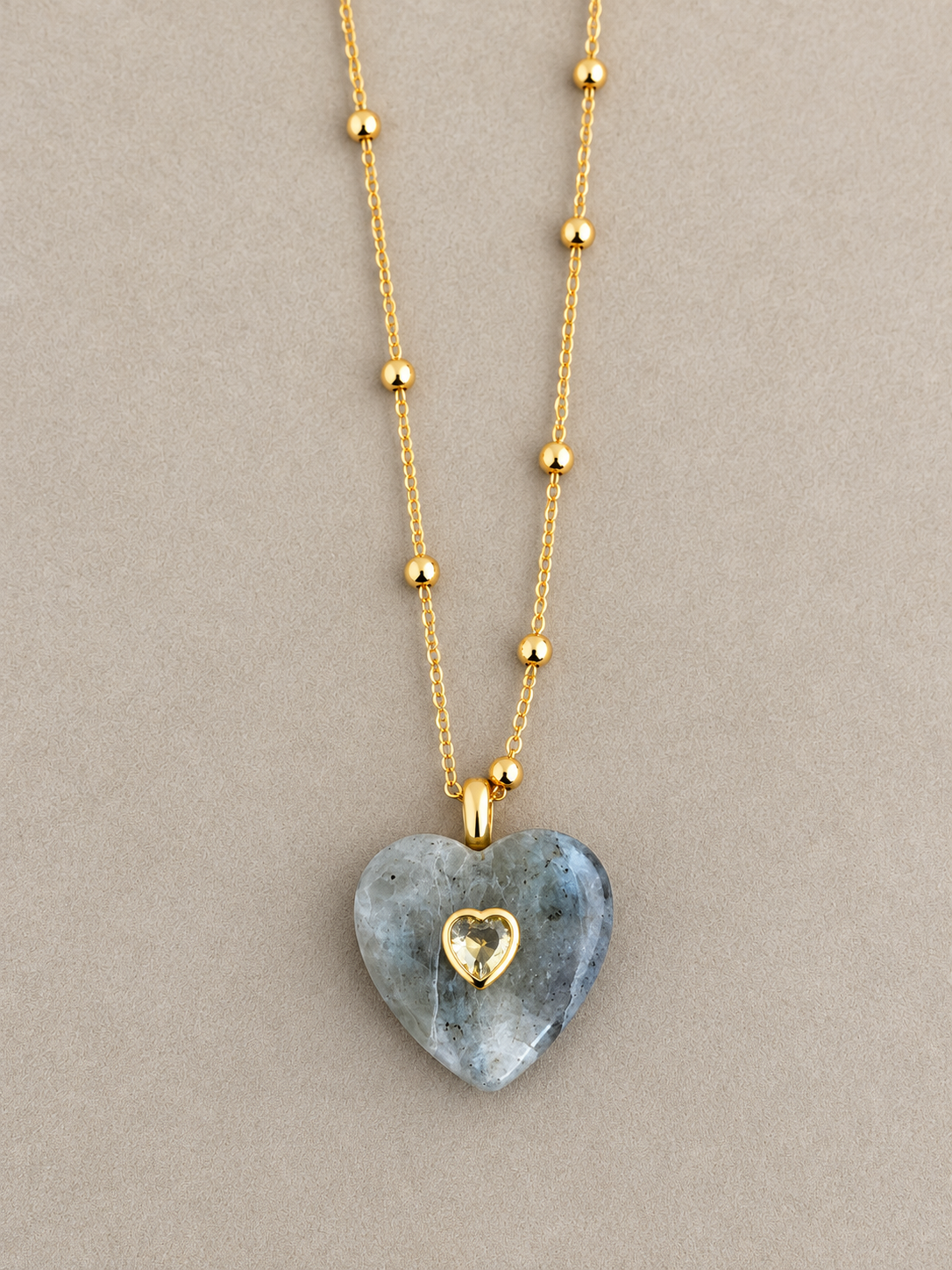 Natural Stone Heart Charm Necklace