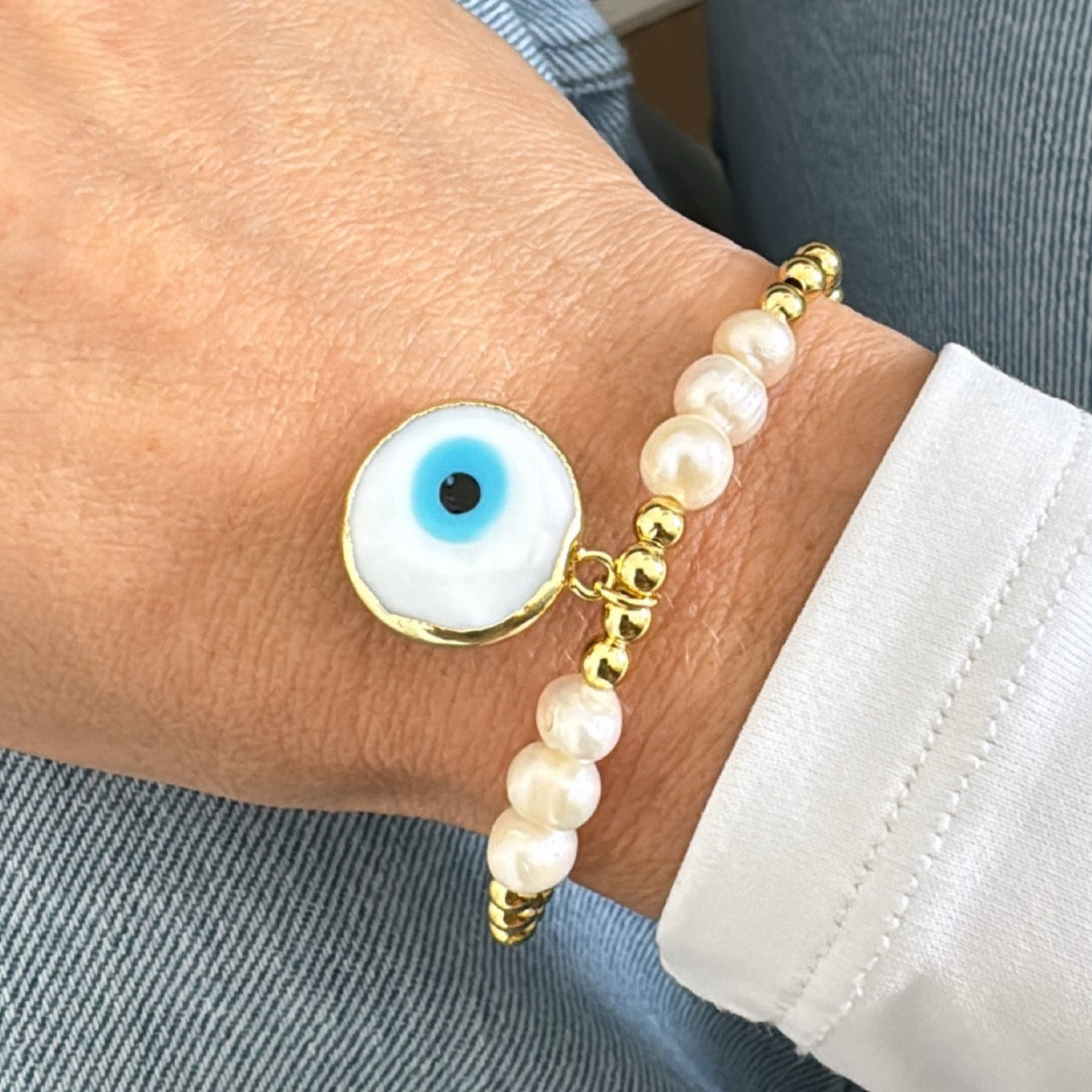 Evil Eye Pearls Bracelet