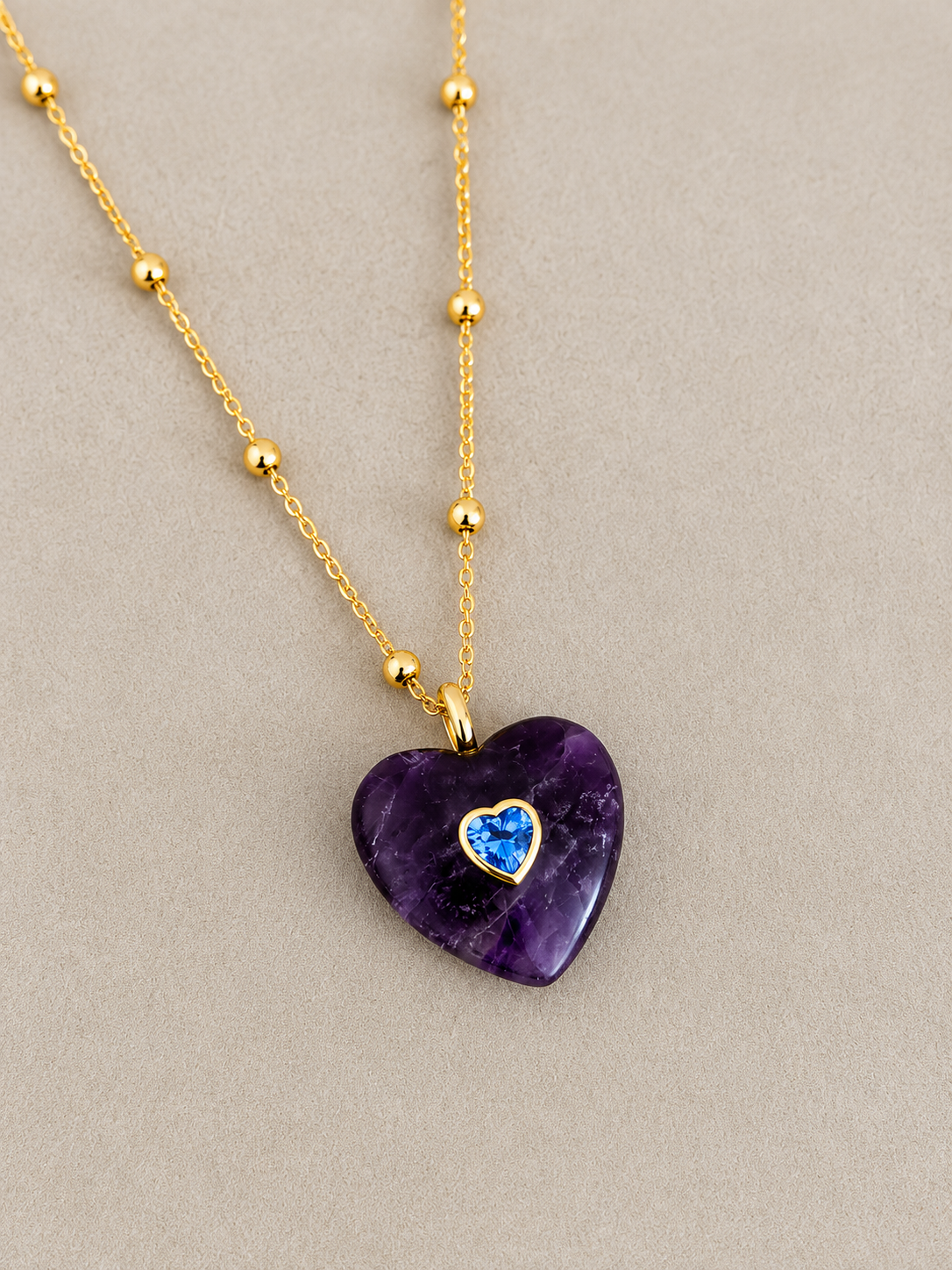 Natural Stone Heart Charm Necklace
