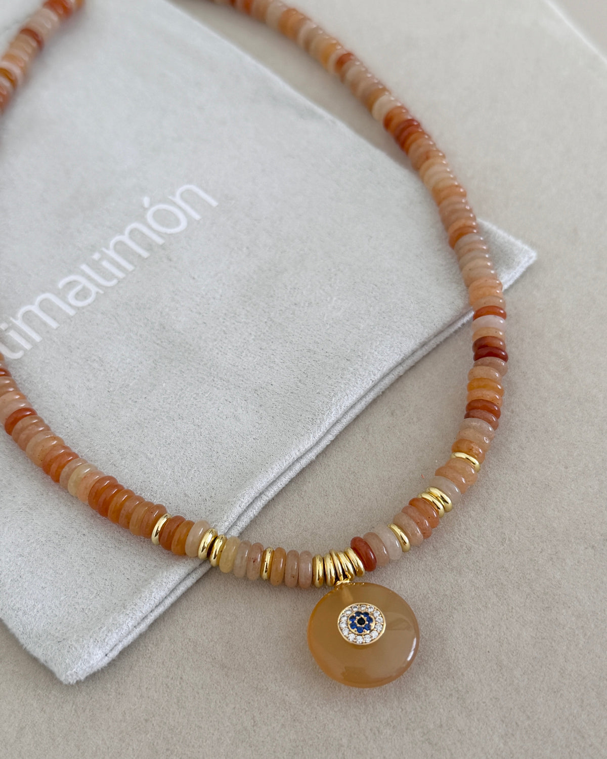 Peach Stone Evil Eye Necklace