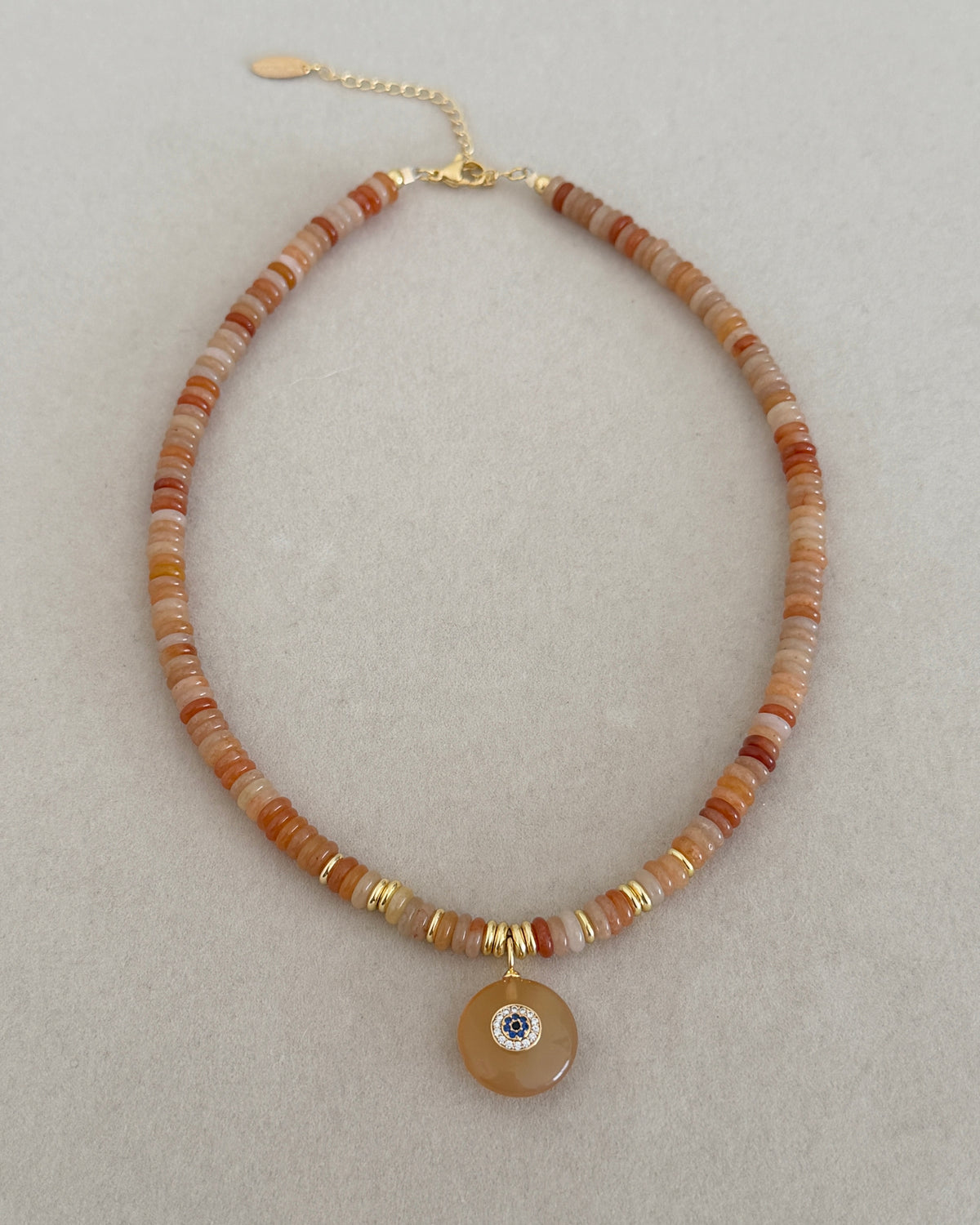 Peach Stone Evil Eye Necklace