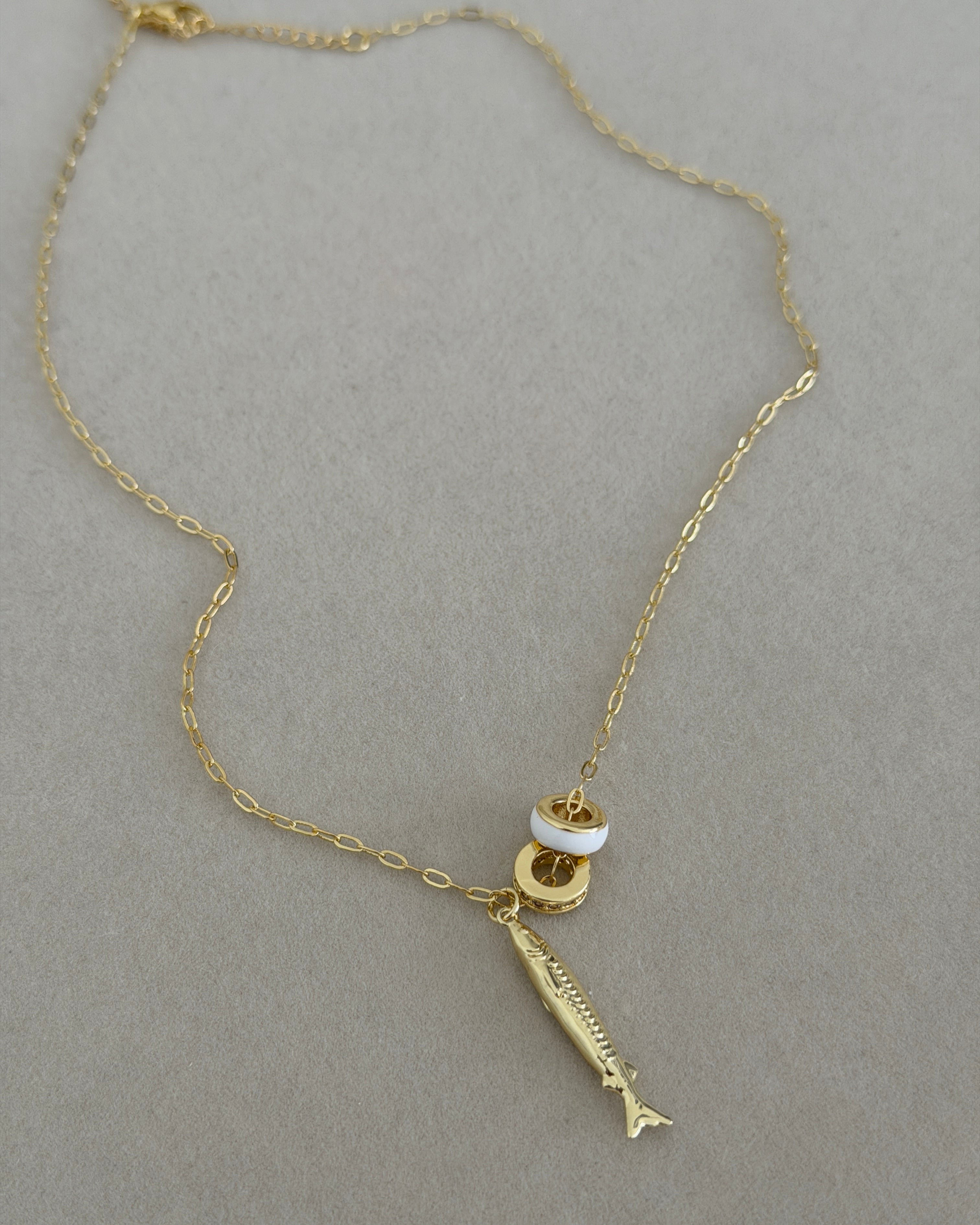 Golden Sardine Charm Necklace