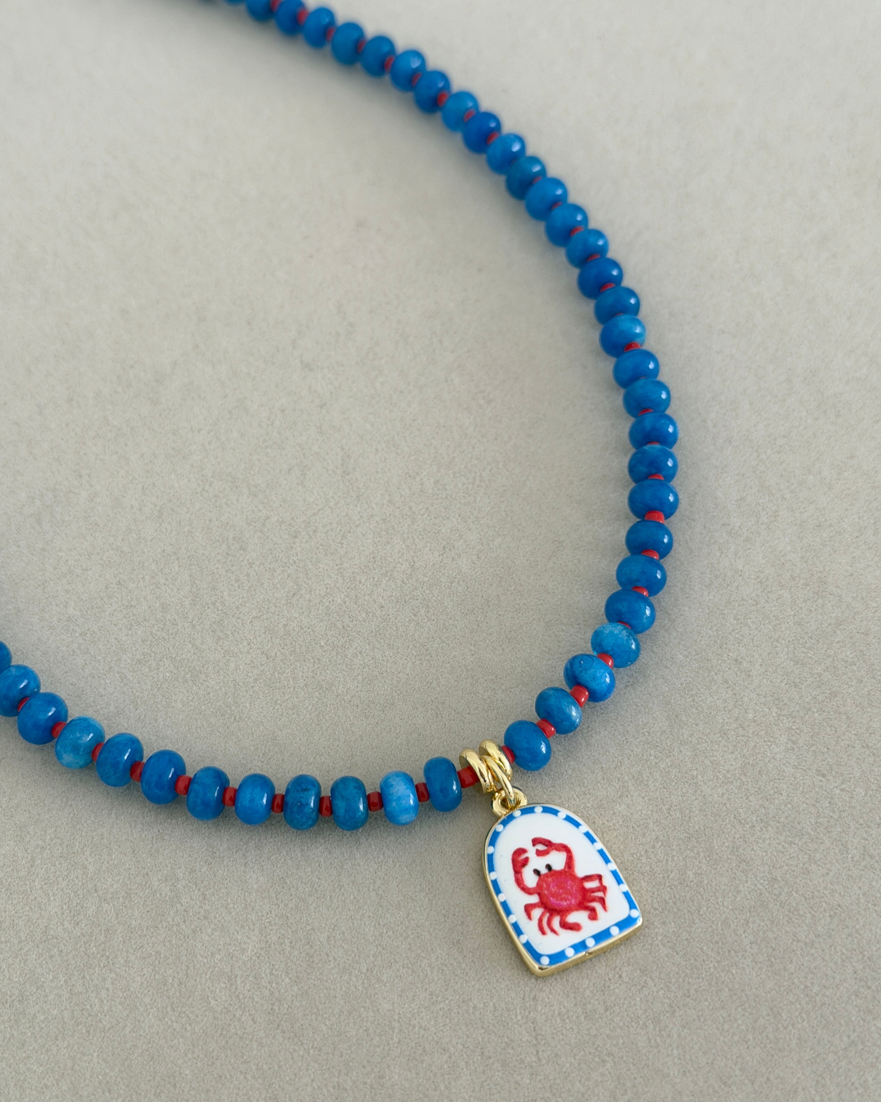 Blue Crab Charm Beaded Necklace