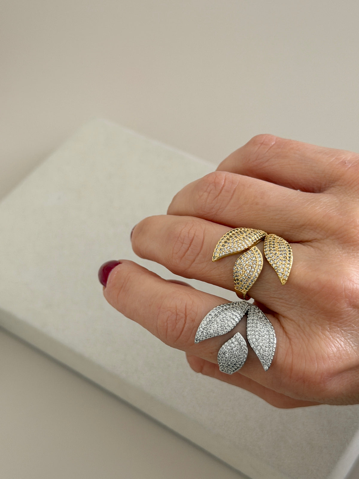 Crystal Leaf Statement Ring