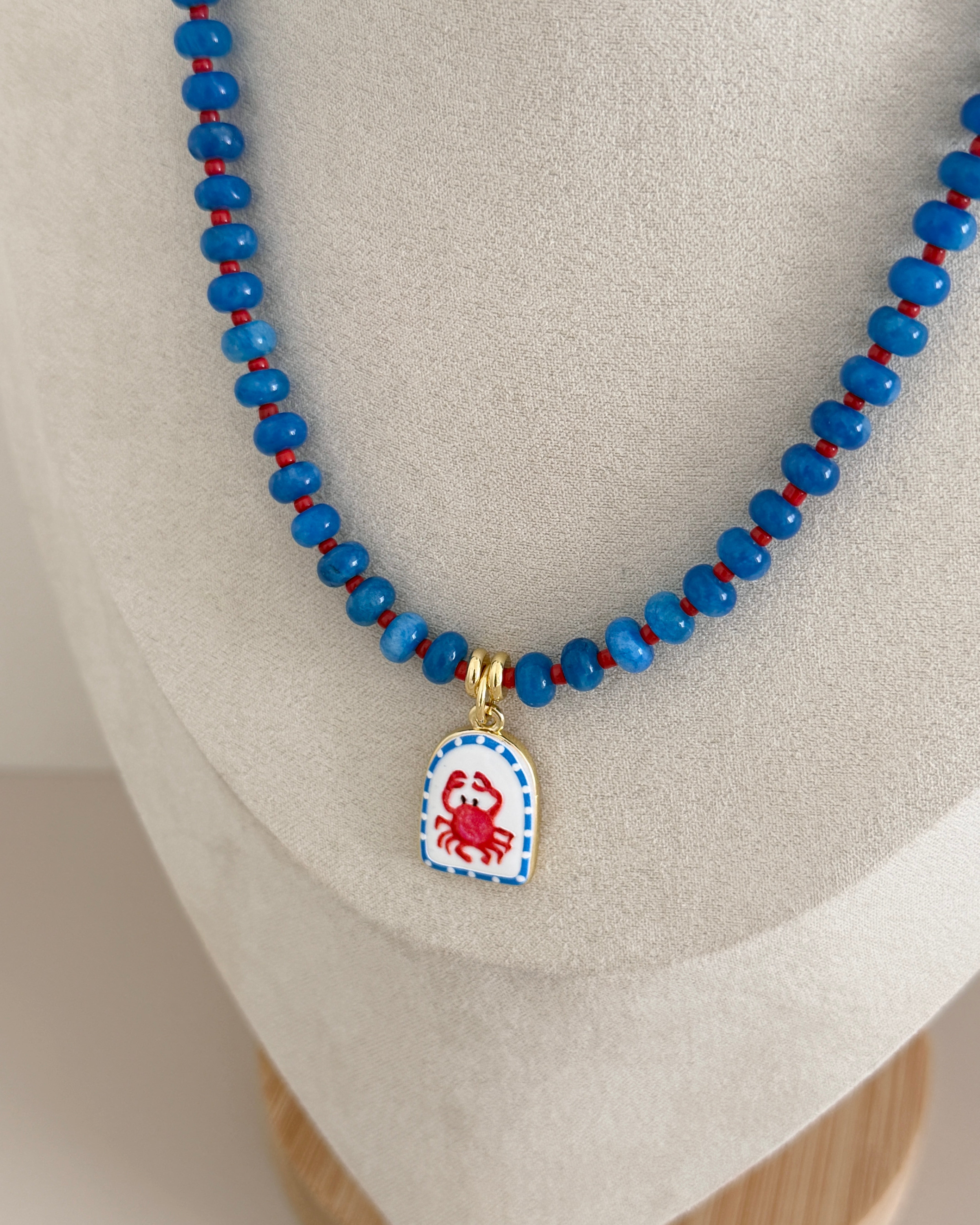 Blue Crab Charm Beaded Necklace