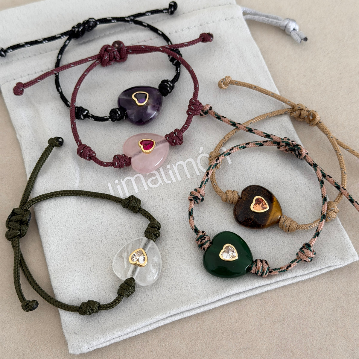Gemstone Heart Cord Bracelet