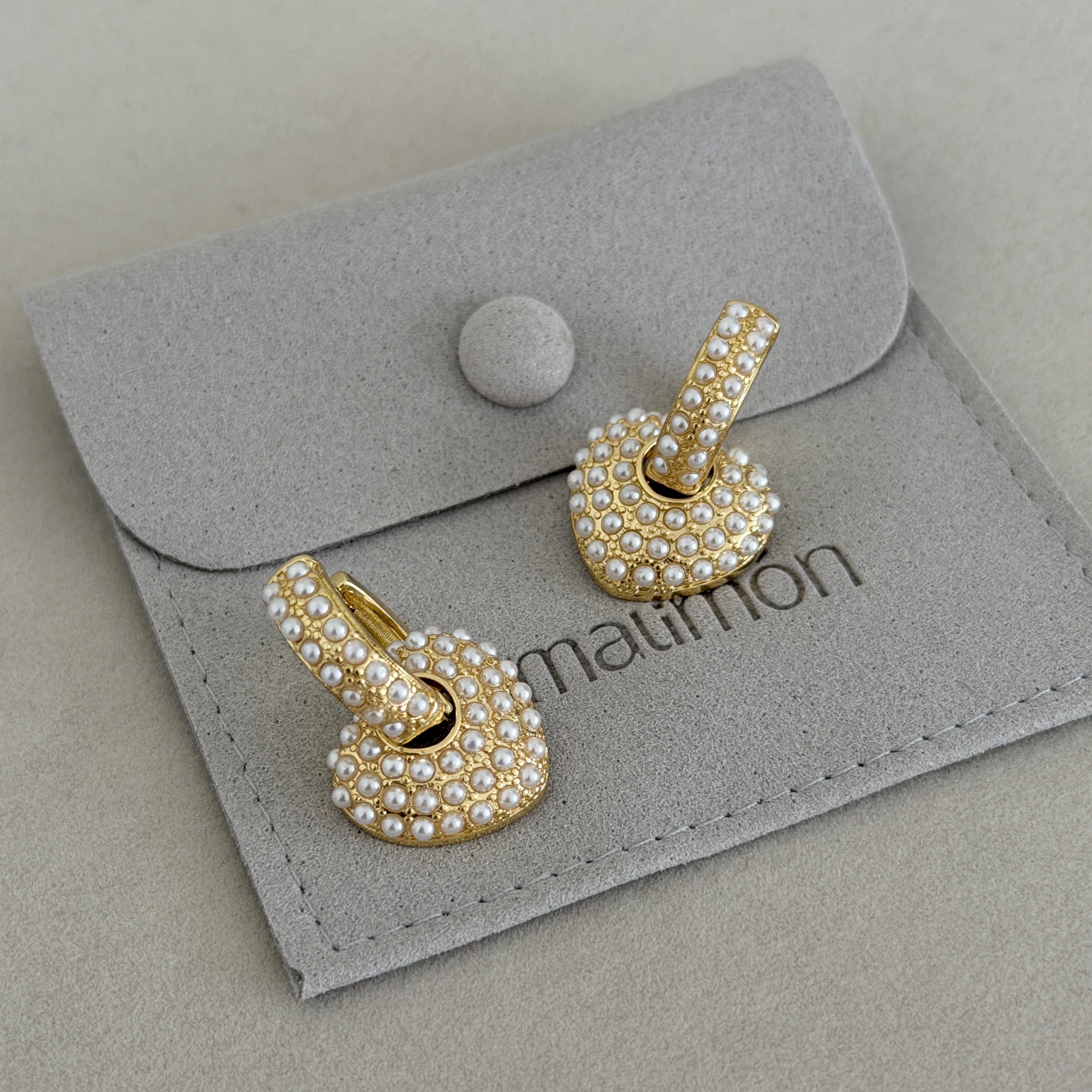 Pearl Pavé Knot Hoop Earrings
