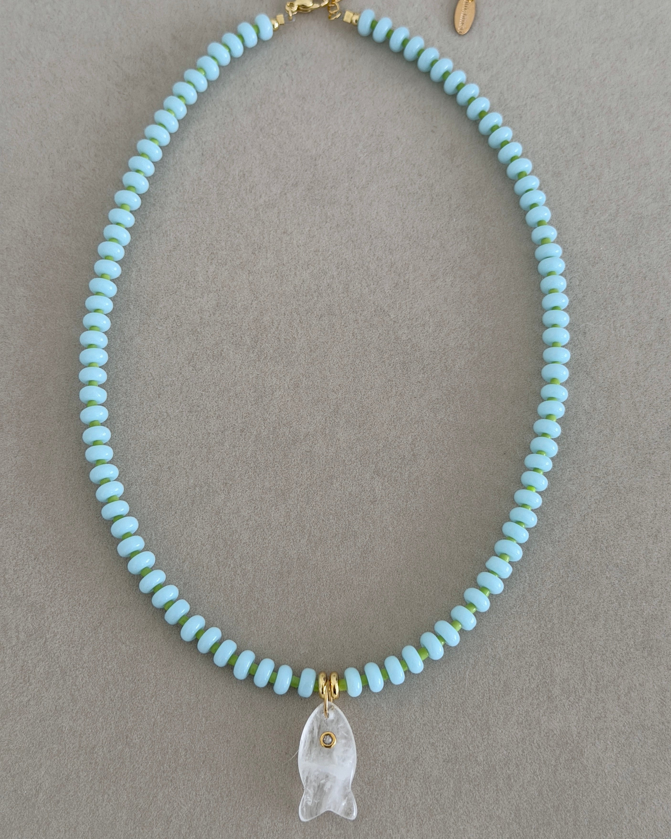 Seafoam Fish Beaded Necklace