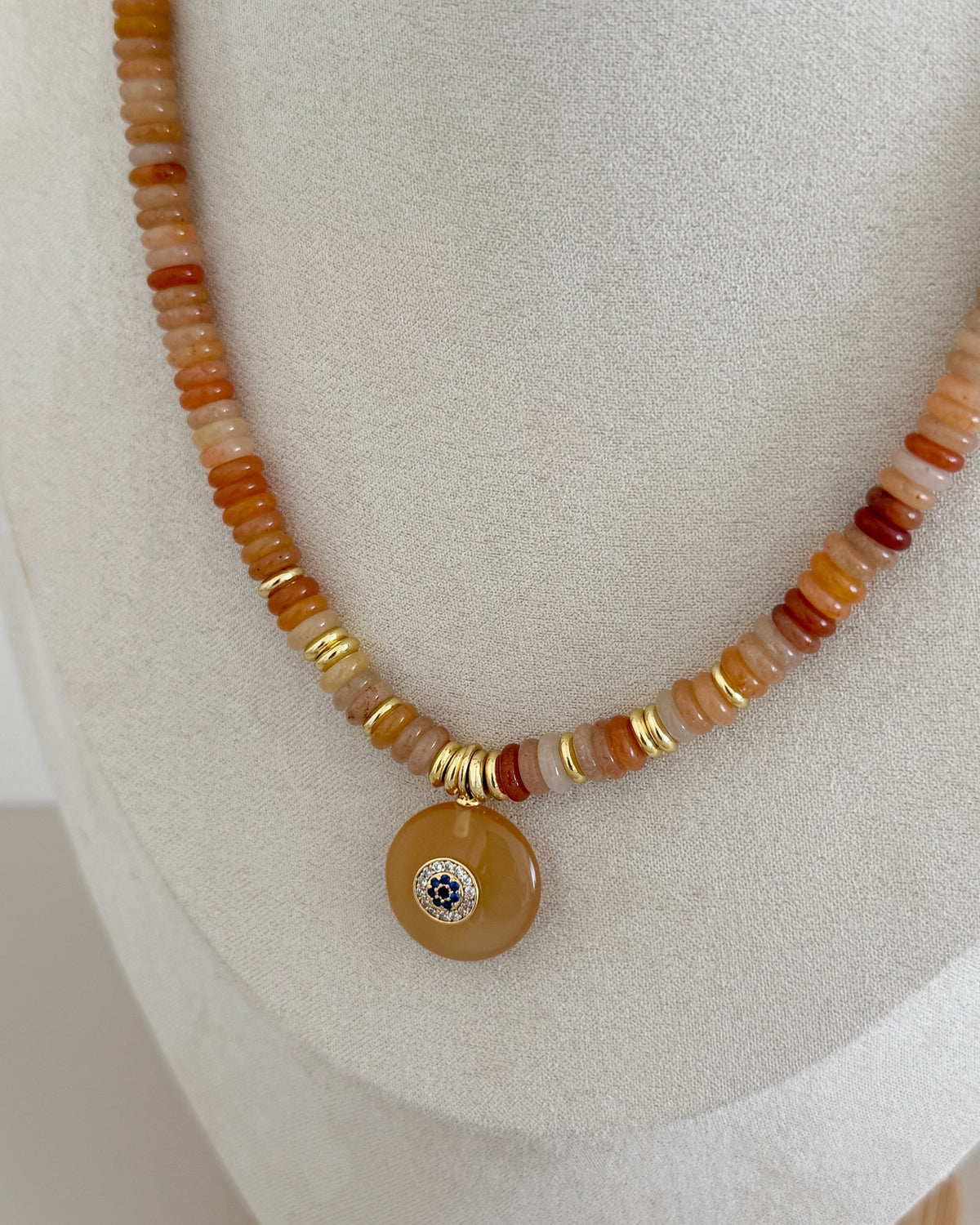 Peach Stone Evil Eye Necklace