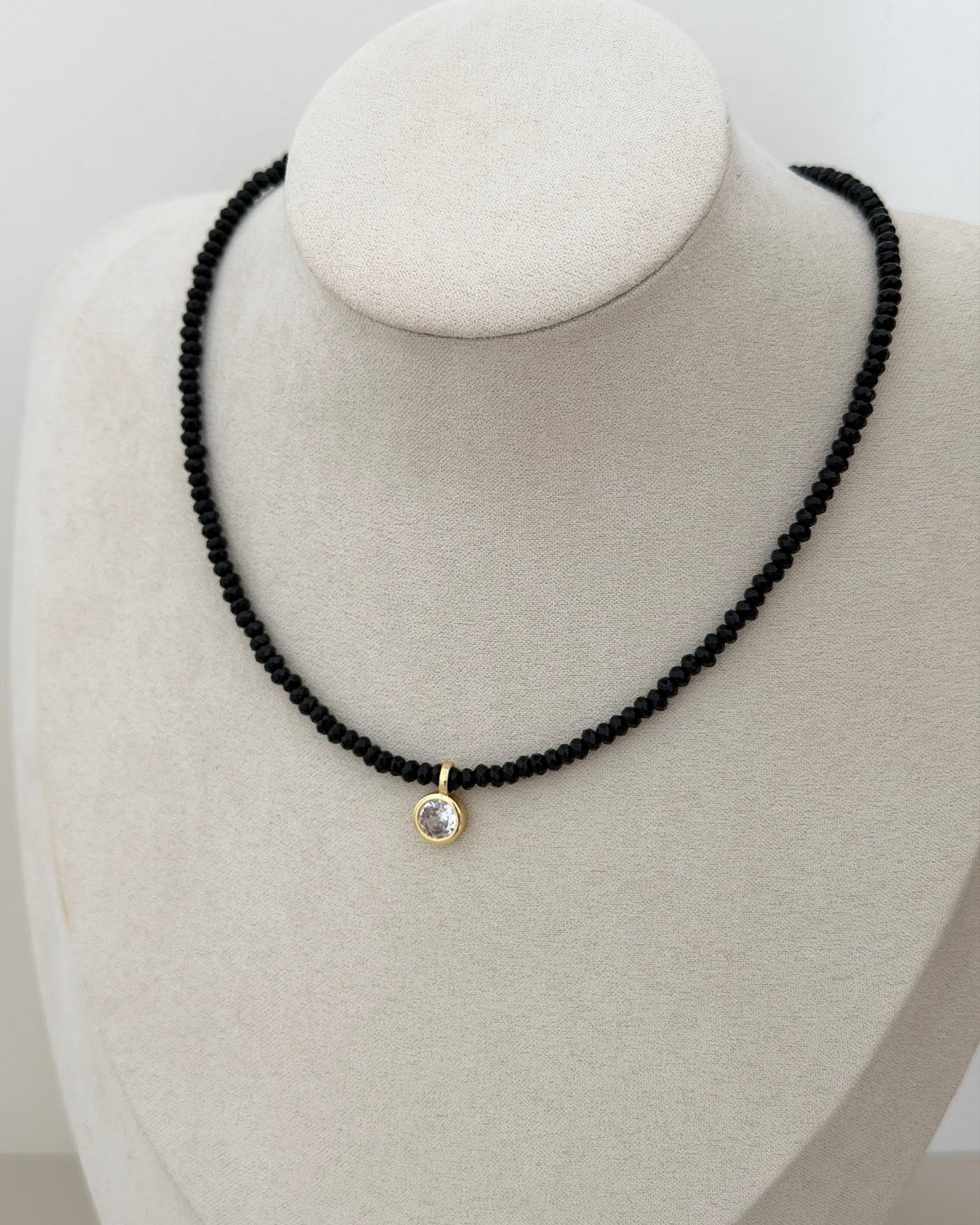 Black Crystal Solitaire Necklace