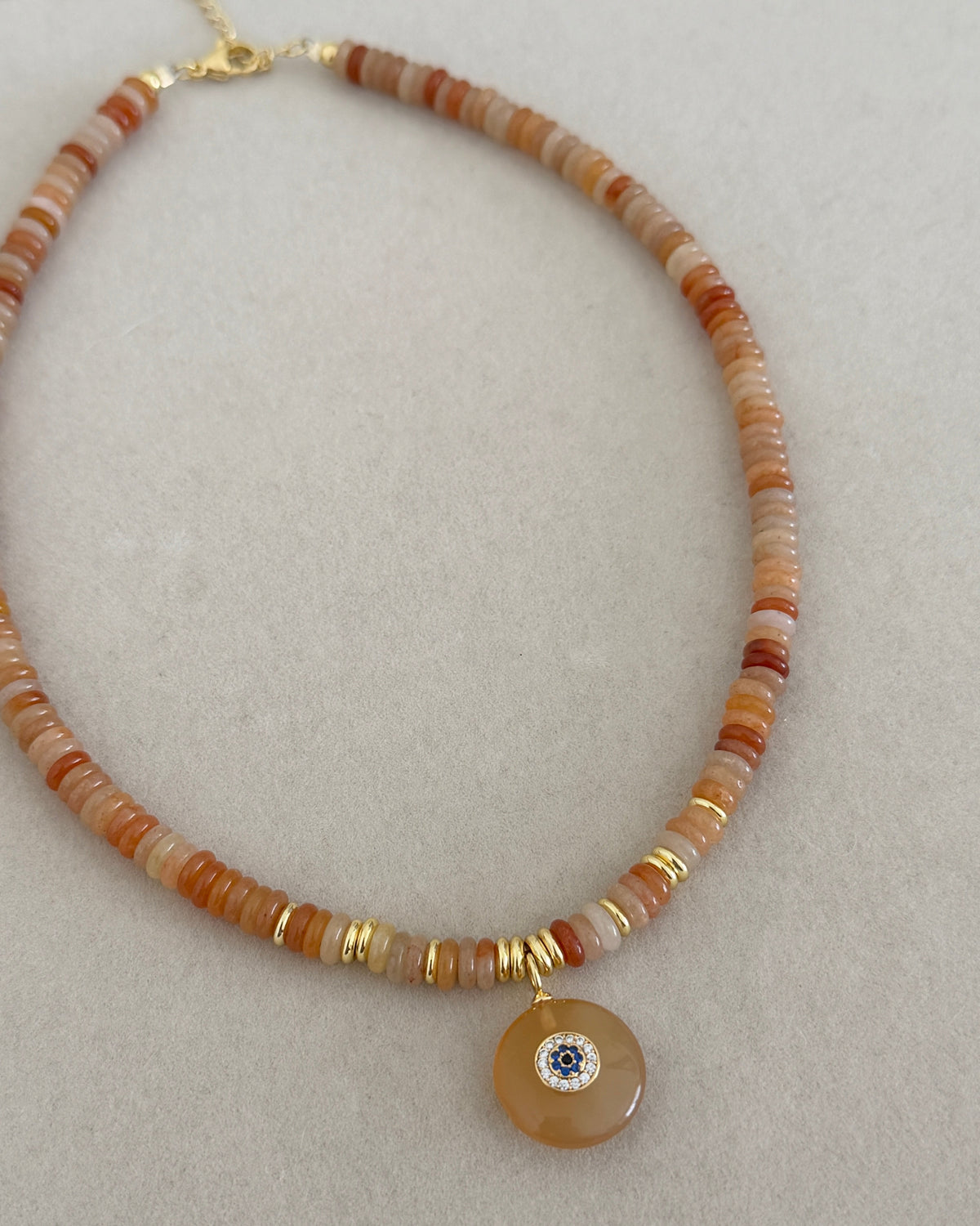 Peach Stone Evil Eye Necklace