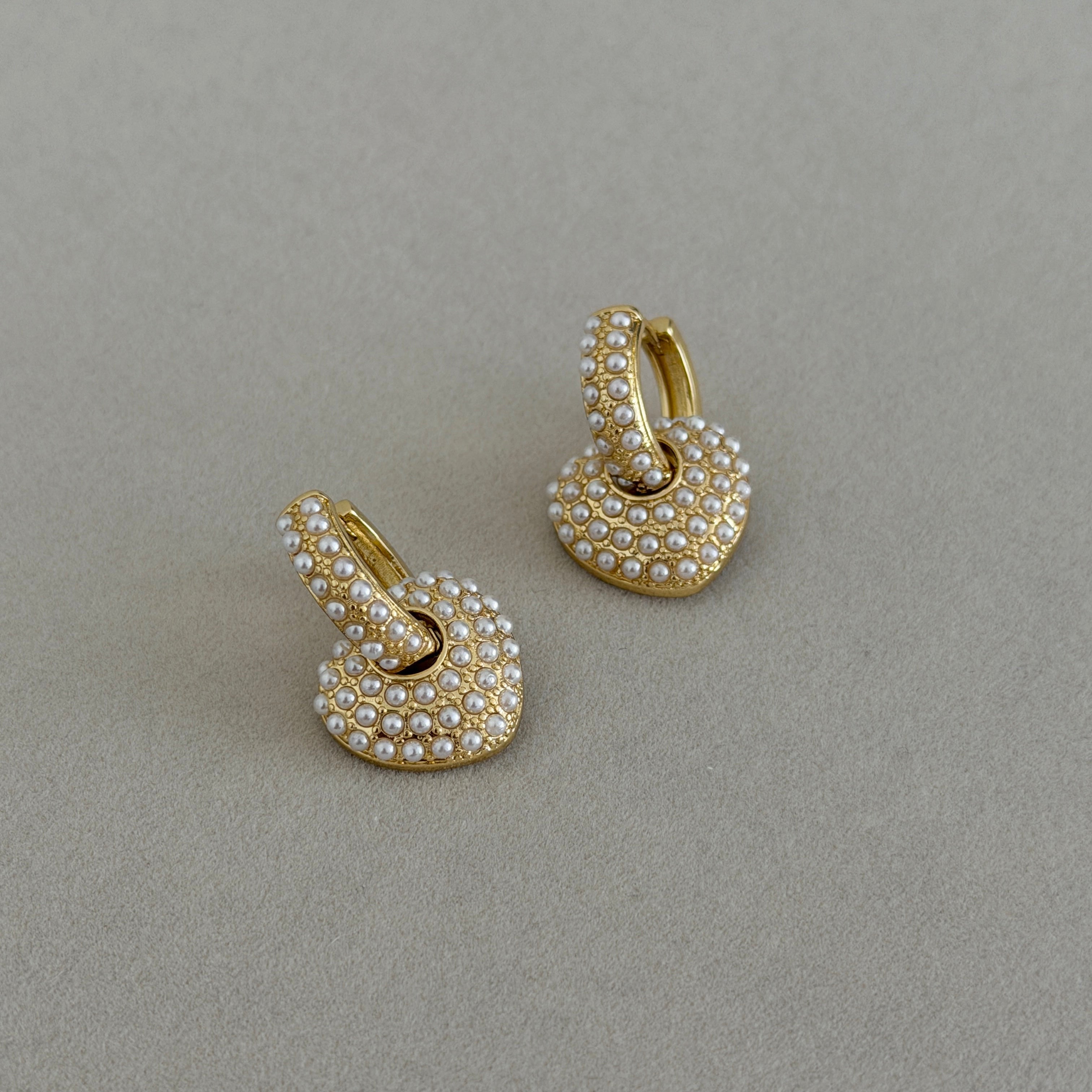 Pearl Pavé Knot Hoop Earrings