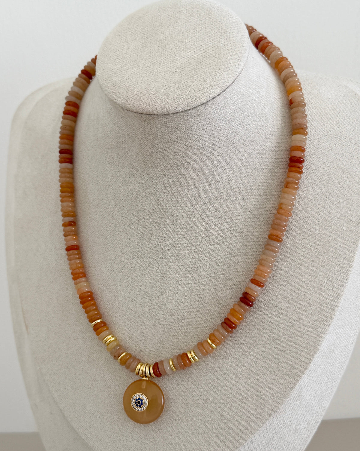 Peach Stone Evil Eye Necklace