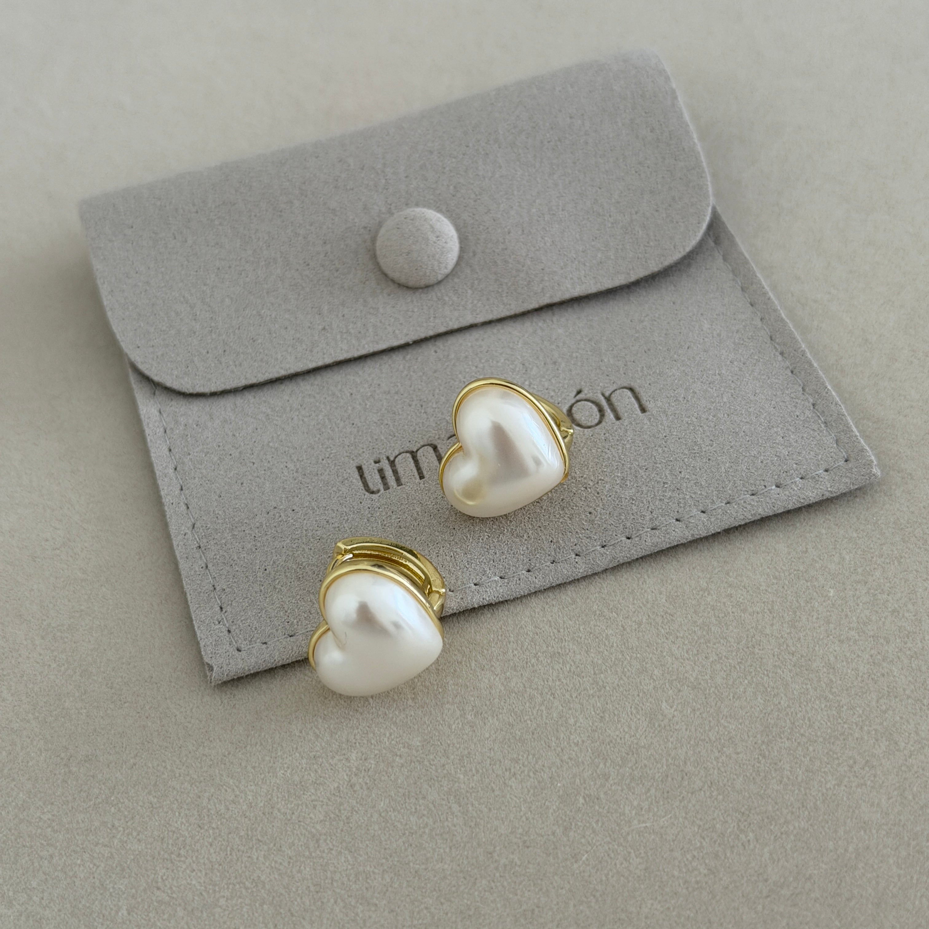 Pearl Heart Huggie Earrings