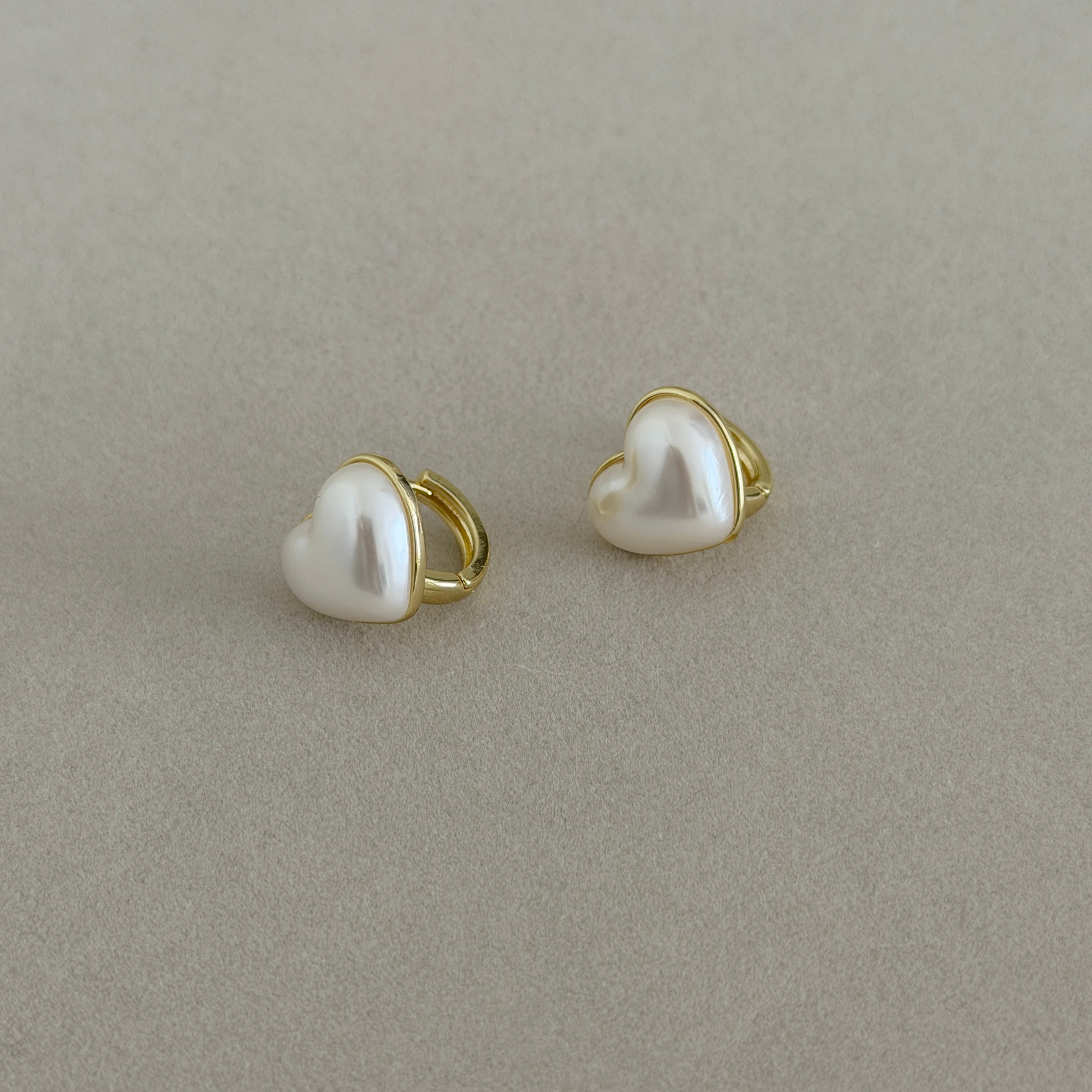 Pearl Heart Huggie Earrings
